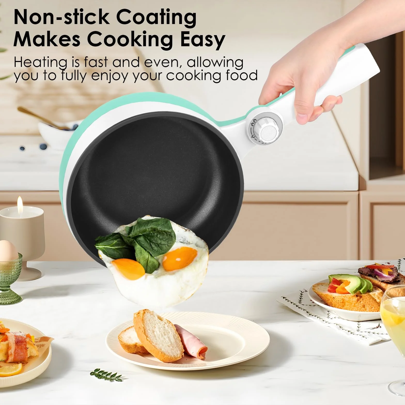 Audecook Olla Caliente Eléctrica Mini Sartén 1,7 L Antiadherente Multicocina de Viaje Verde