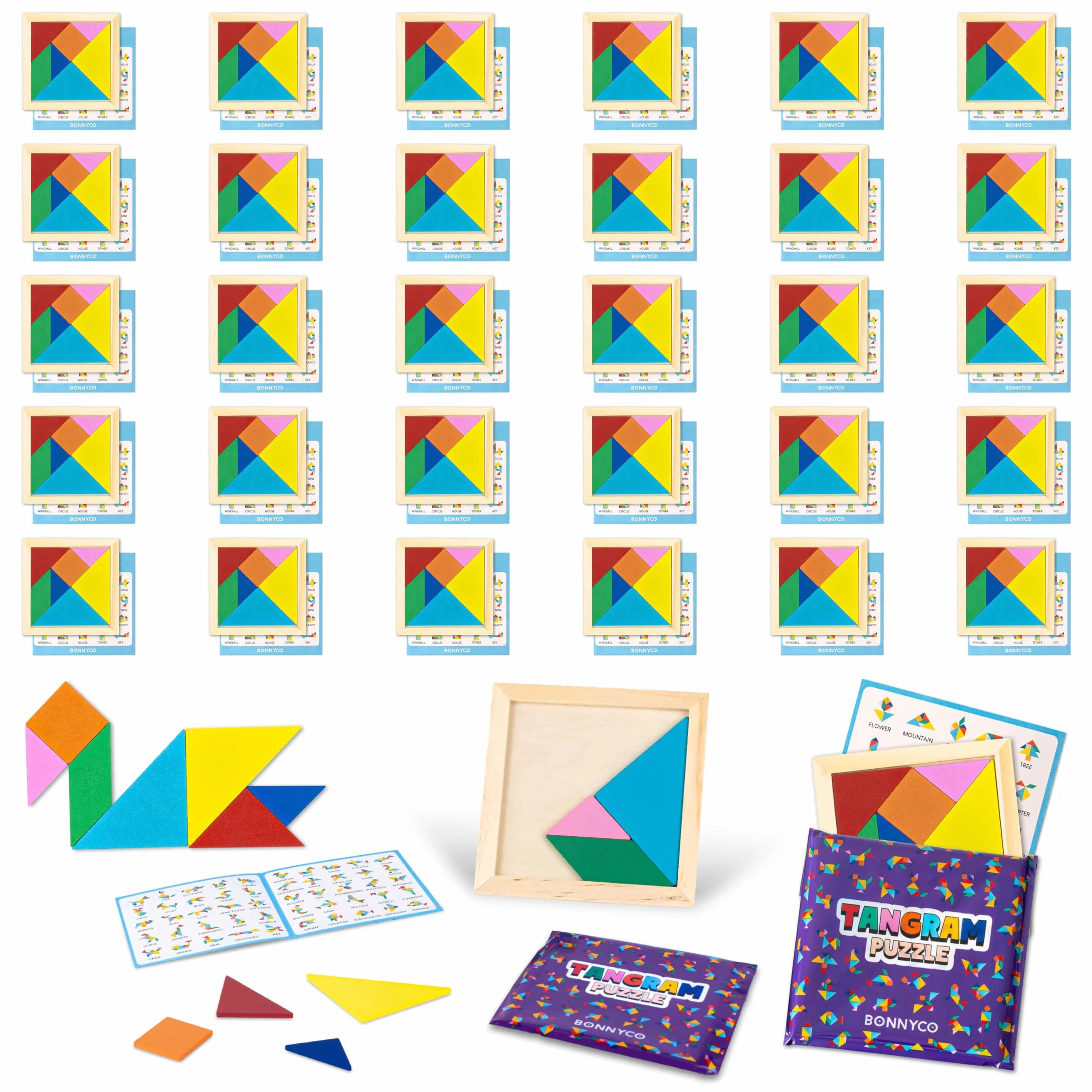 BONNYCO Tangram Infantil Pack 30 Regalos Cumpleaños Niños Rompecabezas