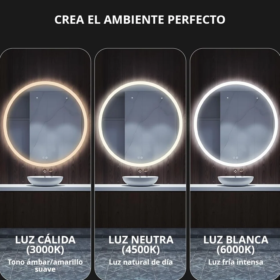 Marcanti Espejo Baño con Luz LED Regulable 80 cm Antivaho Interruptor Táctil Brillo Ajustable Memoria