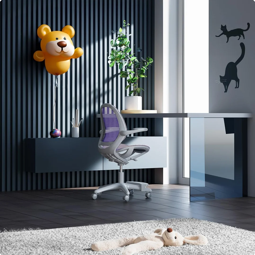 Spacetronik Silla de escritorio para niños – Silla de oficina infantil con reposapiés y reposabrazos ajustables – Silla de escritorio ergonómica para niños de 5 – 14 años de edad – 82,5 – 90 cm de