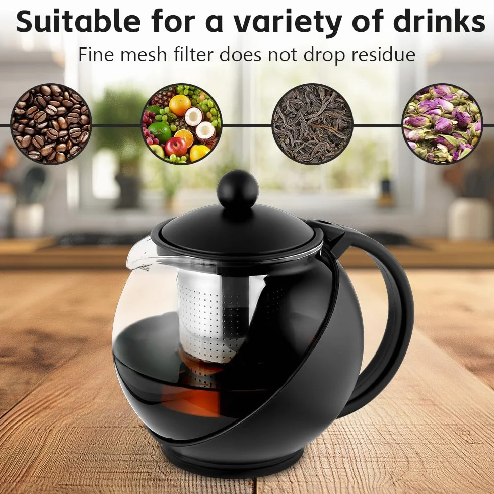 HOTUT Tetera de Vidrio Transparente, 750ML Everyday Round Tea Pot Infusor Cesta Tetera de Vidrio Hojas Sueltas, Tetera de Cristal Infusor de Acero Inoxidable Resistente al Calor, para Té Café