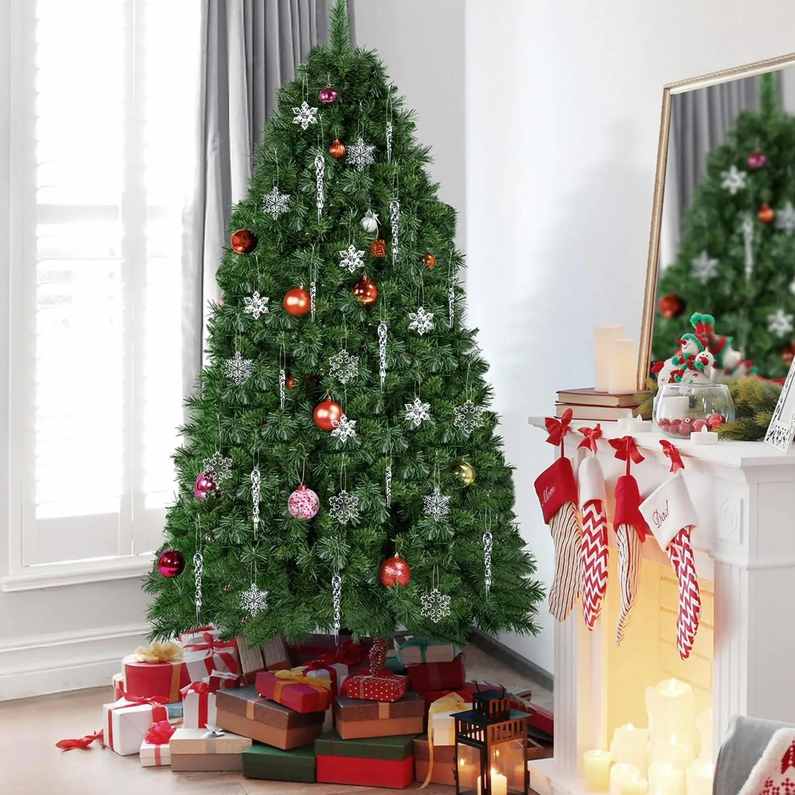 MELLIEX 32 Piezas Adornos Navidad Carámbano Copo de Nieve Acrílico Transparente Colgante Árbol Navidad