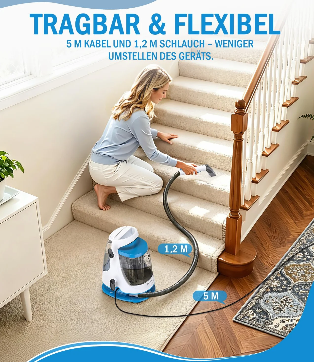PEXCHO Limpia tapicerias 550W, Aspiradora de agua tapiceria para Alfombras, Sofás y Coche, Aspiradora de agua contra Manchas, Limpiador de tapicerias 18kPa con Autolimpieza, JJB-718