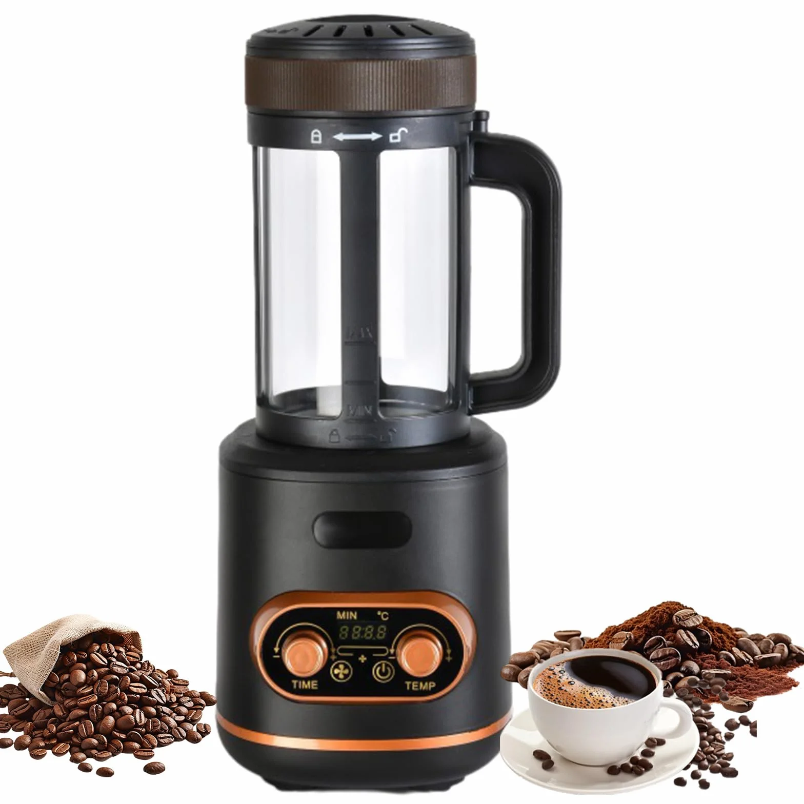 Tostador de café eléctrico 2400 W 300 g pantalla digital temporizador temperatura ajustable
