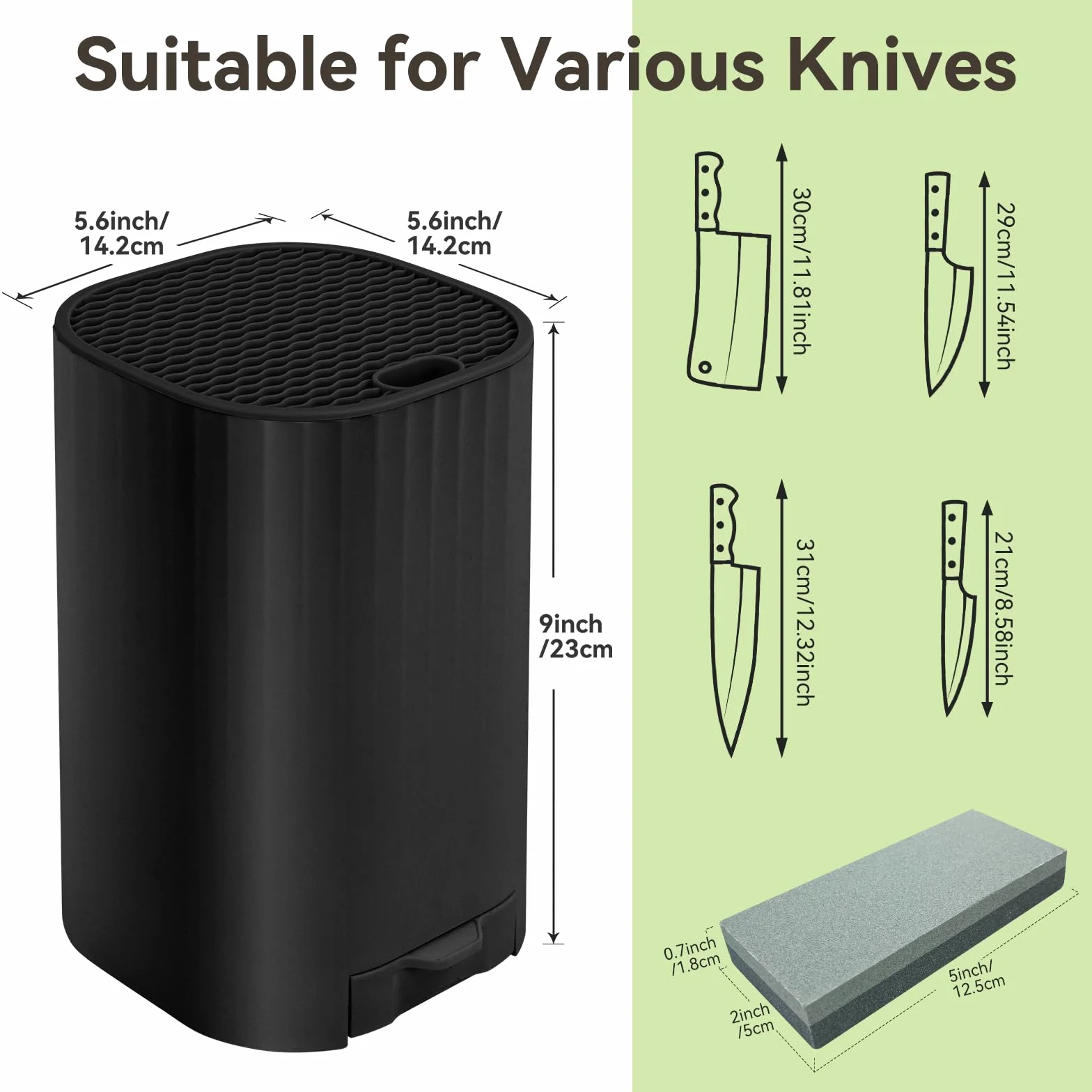 Bloque para Cuchillos sin Cuchillo, Porta Cuchillos Cocina con Piedra de Afilar, Universal Soporte Cuchillo Desmontable
