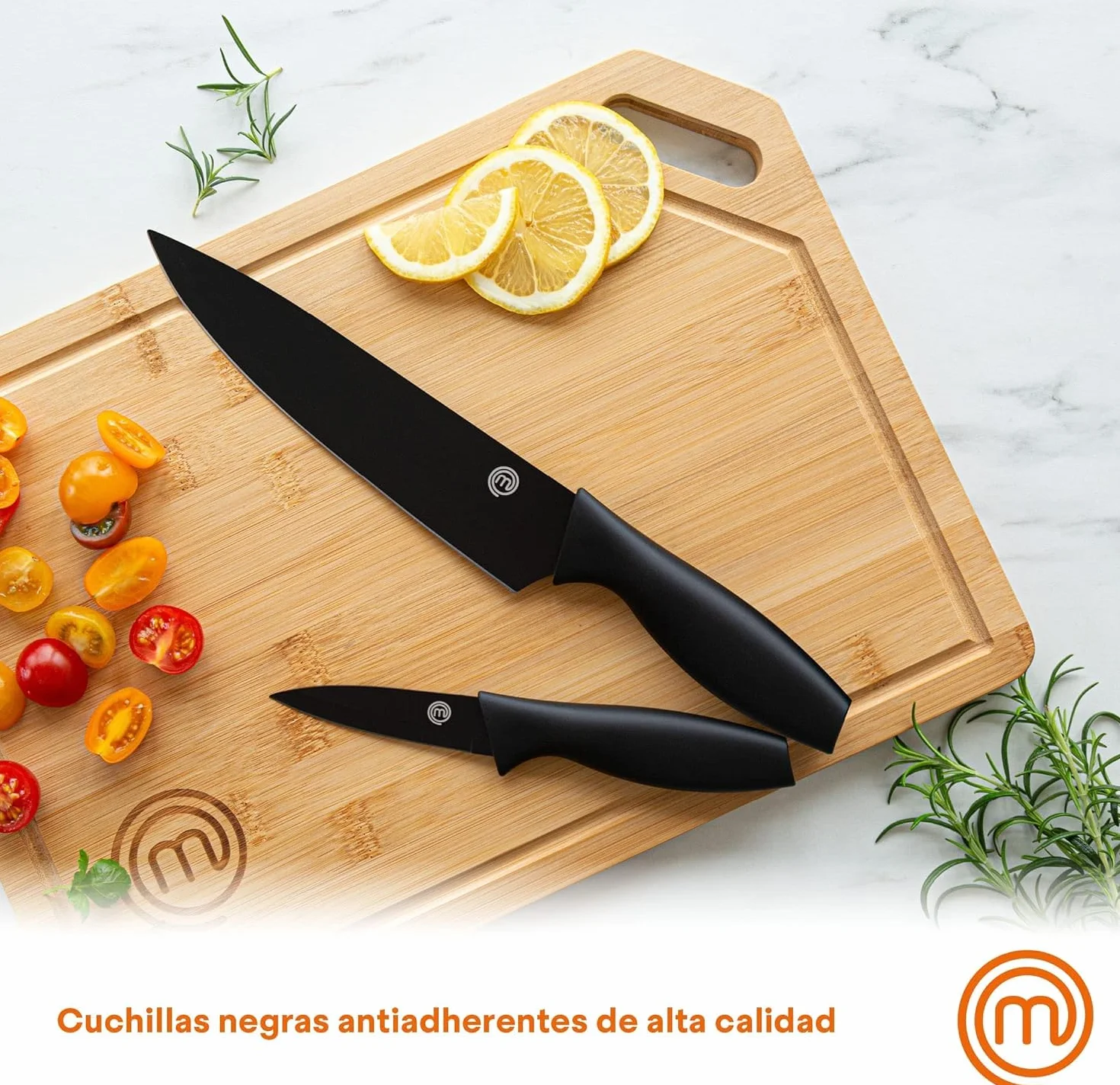 MasterChef Cuchillos Cocina Set de Chef 5 Piezas Acero Inoxidable Negro