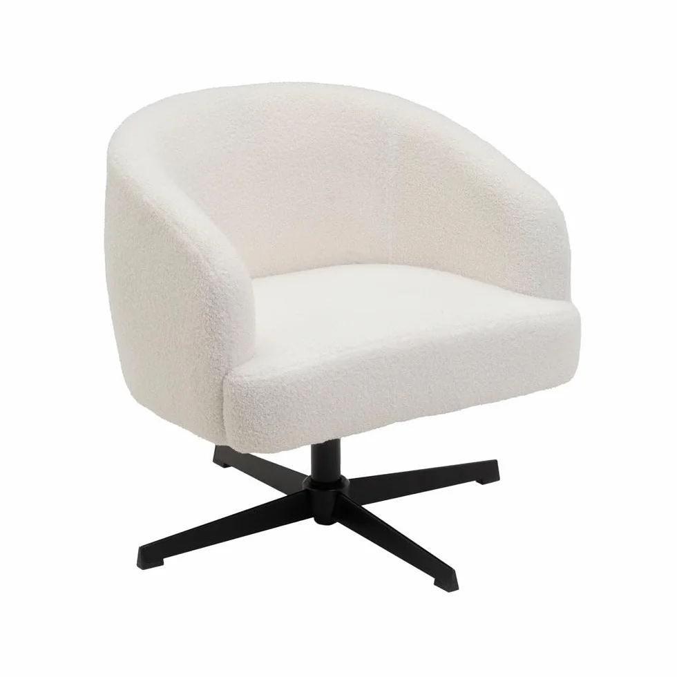 LOLAhome - Sillón Giratorio Regulable en Altura tapizado Borreguito Blanco para salón o Dormitorio. Diseño Redondo Moderno y ergonómico Que aporta Elegancia, Estabilidad y un Tacto Acogedor