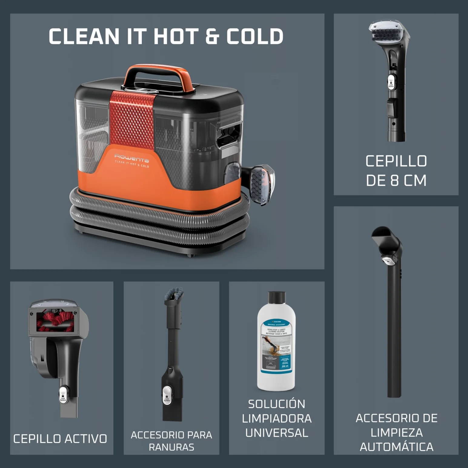 Rowenta Clean It Hot & Cold IN7011F0 Aspirador tapicerías 1150W Powerheat 3 en 1 Naranja