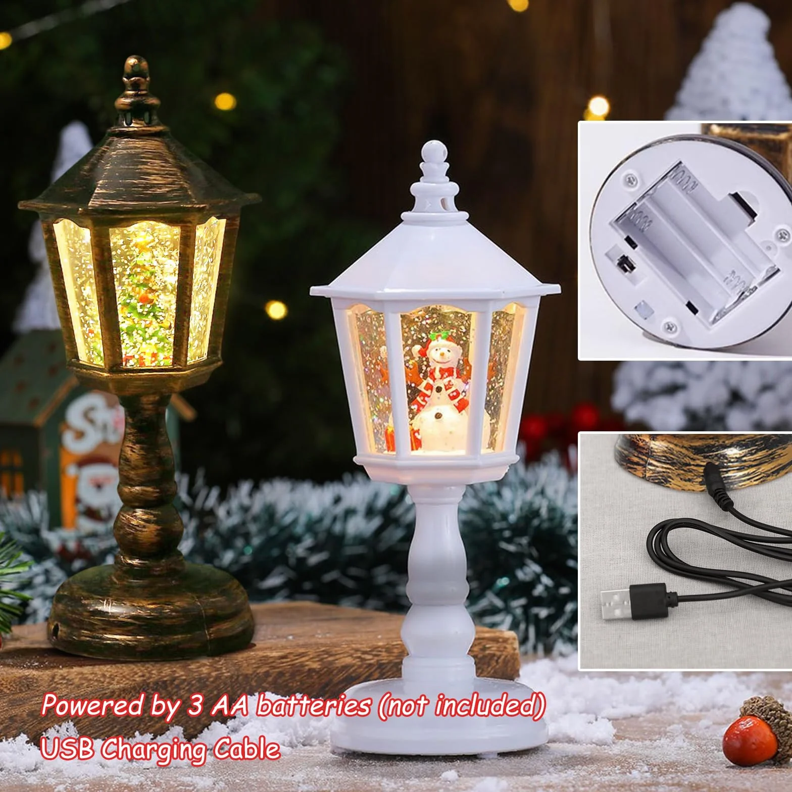 Bola de Nieve Navideña Con Caja de Música y Luz LED Blanca Cálida - Decoración Navideña Funciona Con Pilas