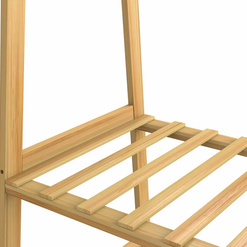 CASARIA® Perchero de Pie Ruedas 2 Estantes Burro Ropa Robusto 4 Ganchos Madera Bambú 155x70cm Dormitorio Pasillo Organizador Colgador Moderno Natural