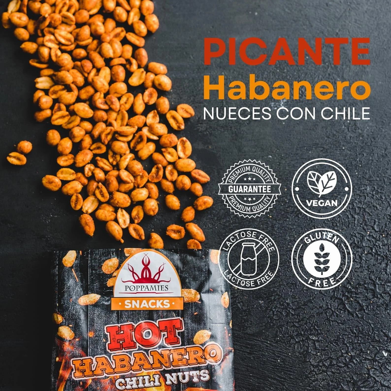 Poppamies Cacahuates Picantes con Habanero 150g - Sin Gluten, Veganos, Picante Alto