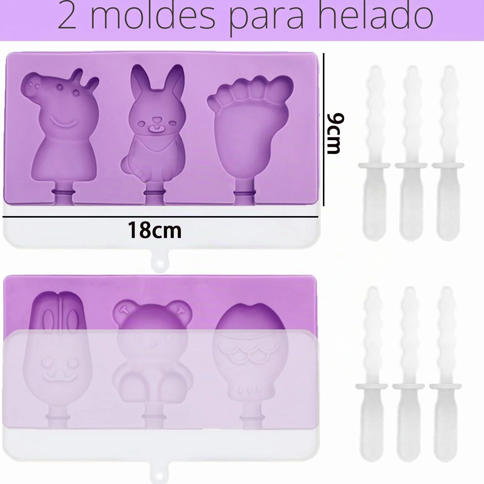 KEELYY Moldes de Helado de Silicona 3 Cavidades con 6 Palos Reutilizable Sin BPA, Juego DIY Popsicle para Postre Congelado