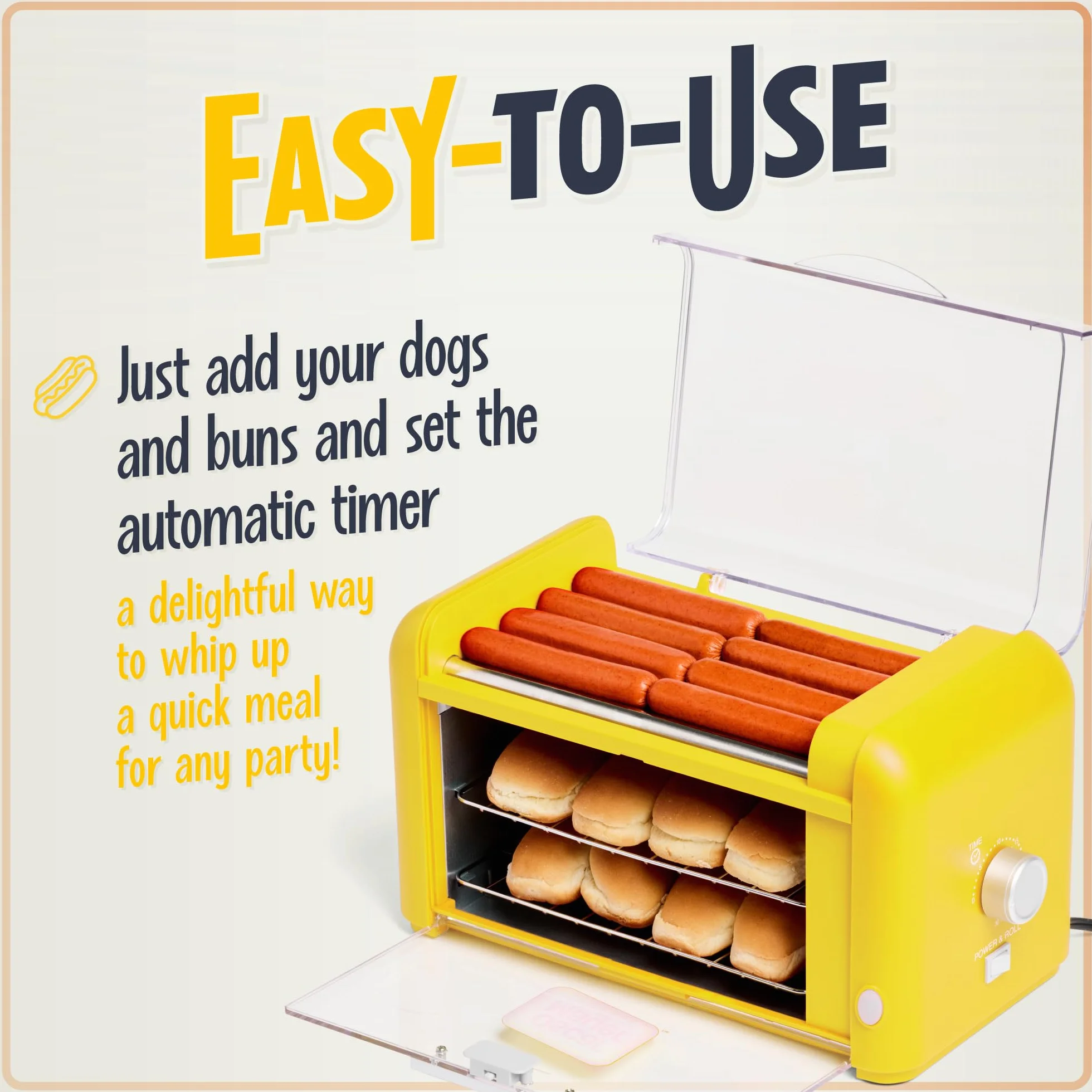 Oscar Mayer Calentador de rodillo y bollos para perros calientes, acero inoxidable, antiadherente