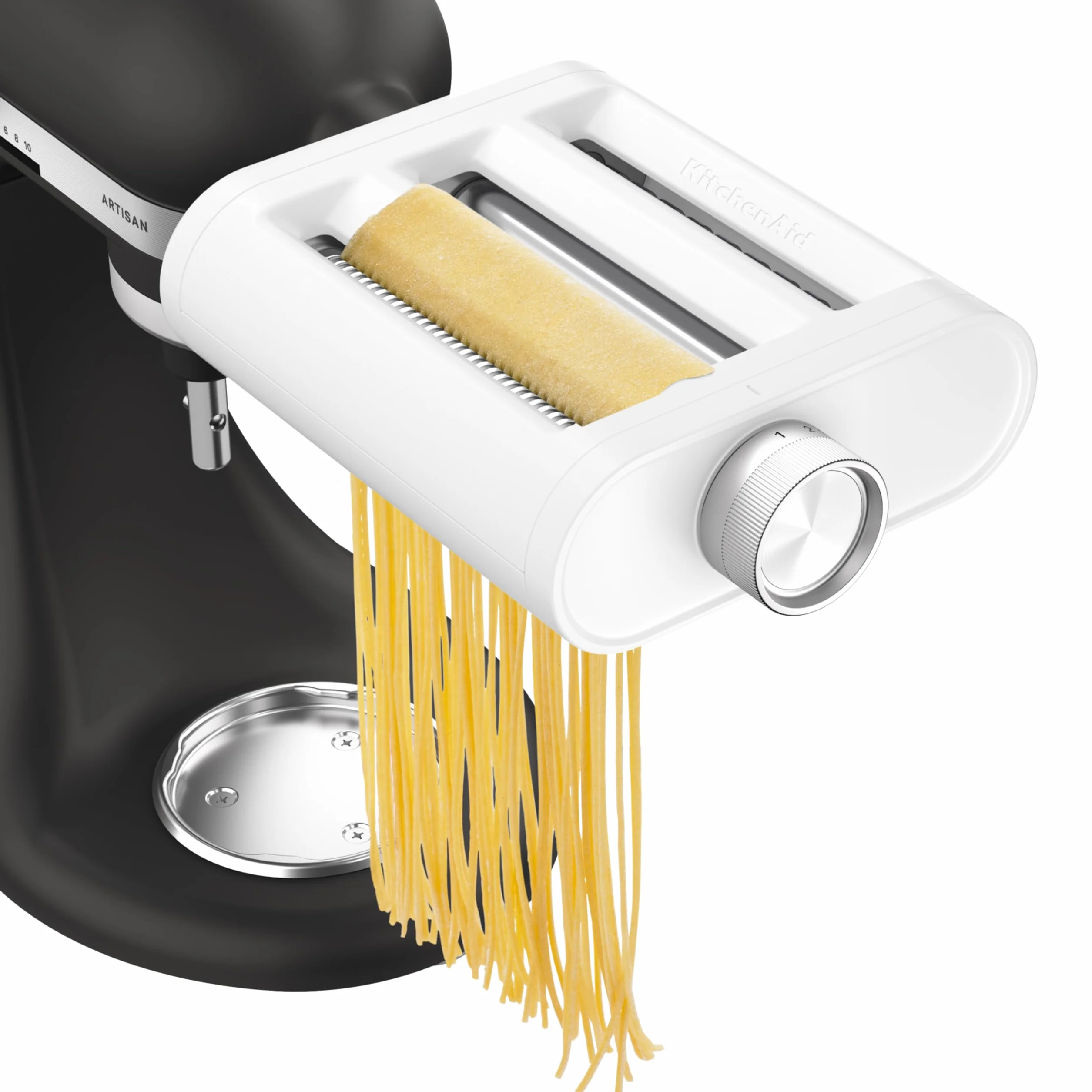 KitchenAid 5KSM3PPA - Juego de 3 rodillos y cortadores de pasta de plástico, incluye rodillo de pasta, cortador de espaguetis y cortador de fettuccine, accesorio de plástico blanco para batidoras de