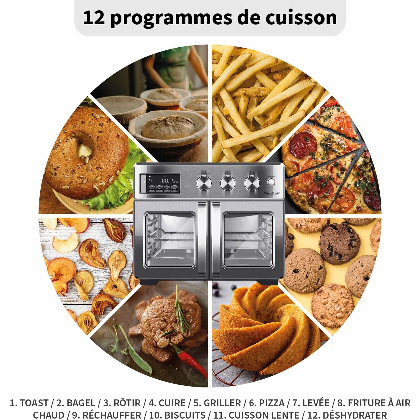 TurboTronic Horno Digital 32L 4en1 Asador Giratorio Freidora de Aire