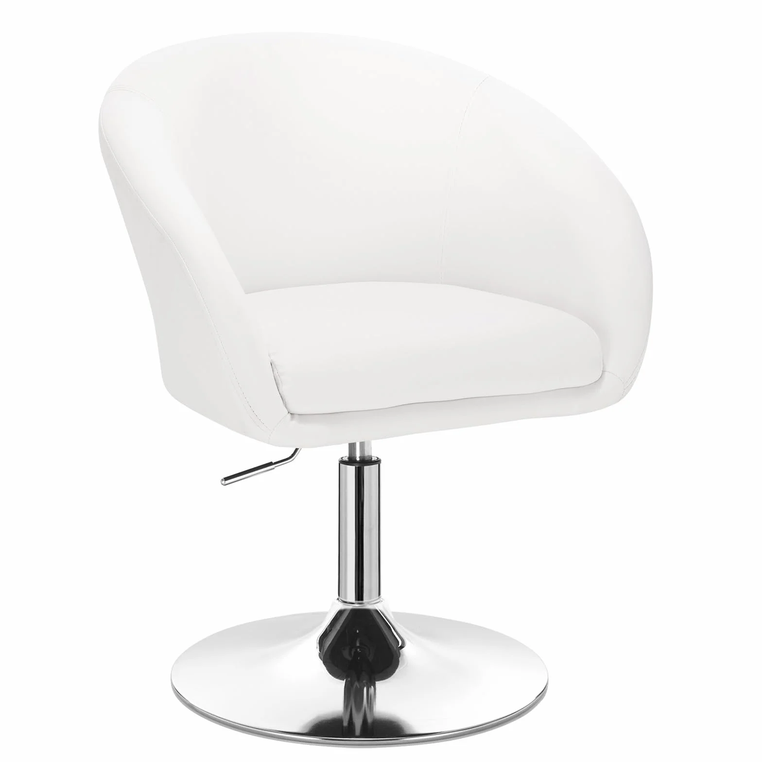 WOLTU 1x Taburete de Bar Altura Ajustable Acero Cromado, Cuero Sintético Taburete Peluquería Blanco BH24ws-1