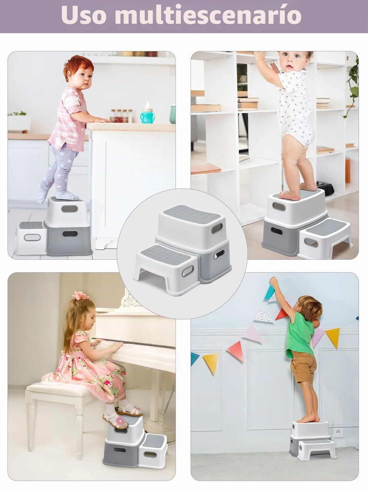 HOUSE DAY Taburete infantil de 2 niveles (25 cm de alto) con patas antideslizantes para baño, inodoro y taburete antibasculante