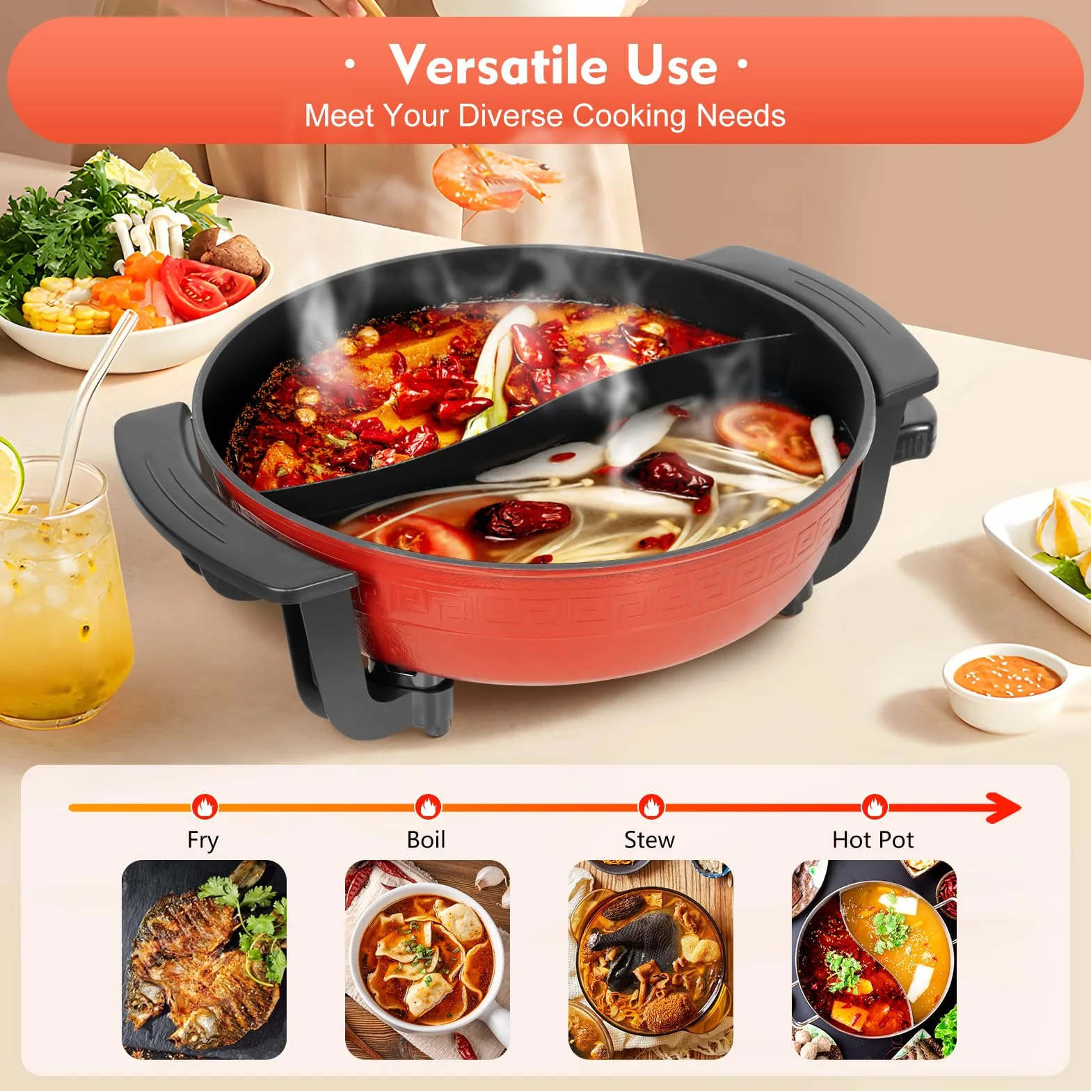 Olla China Shabu 6L Yuan Yang 30x8 cm 220V Twin Hot Pot