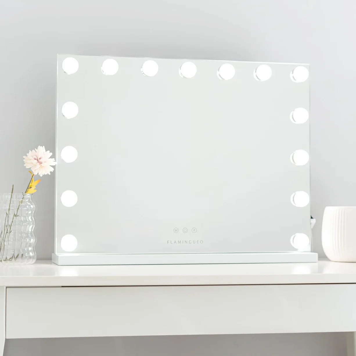 Flamingueo Espejo Maquillaje con Luz LED 15 Luces 3 Modos Intensidad Ajustable Control Táctil 58x12x43cm