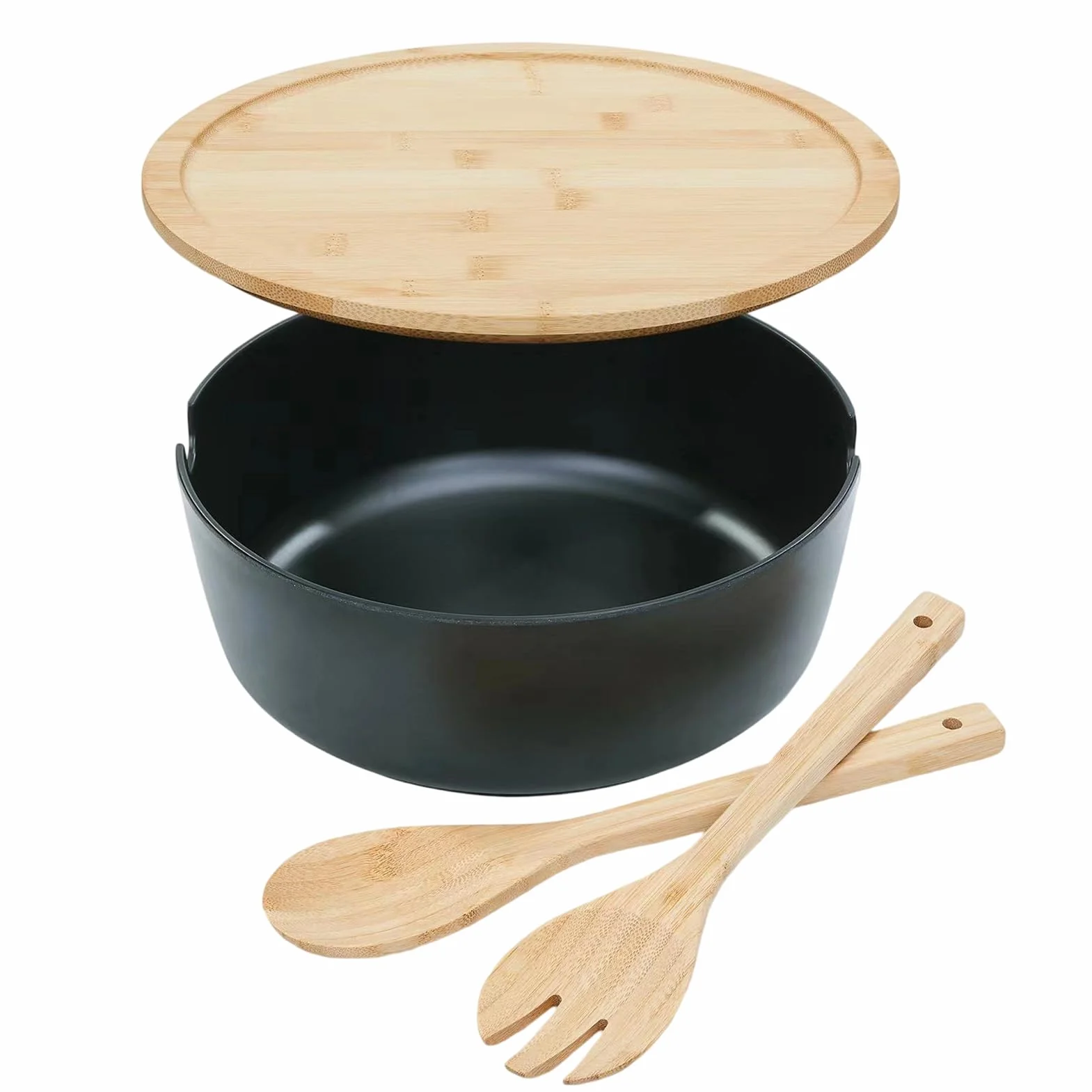 Bol Para Servir Ensaladas Ensaladeras De Madera Vajilla Cuchara Tenedor | Bol Grande Para Servir Ensalada Frutas, Snacks, Pasta, Preparación de Comidas, , Camping, Barbacoa