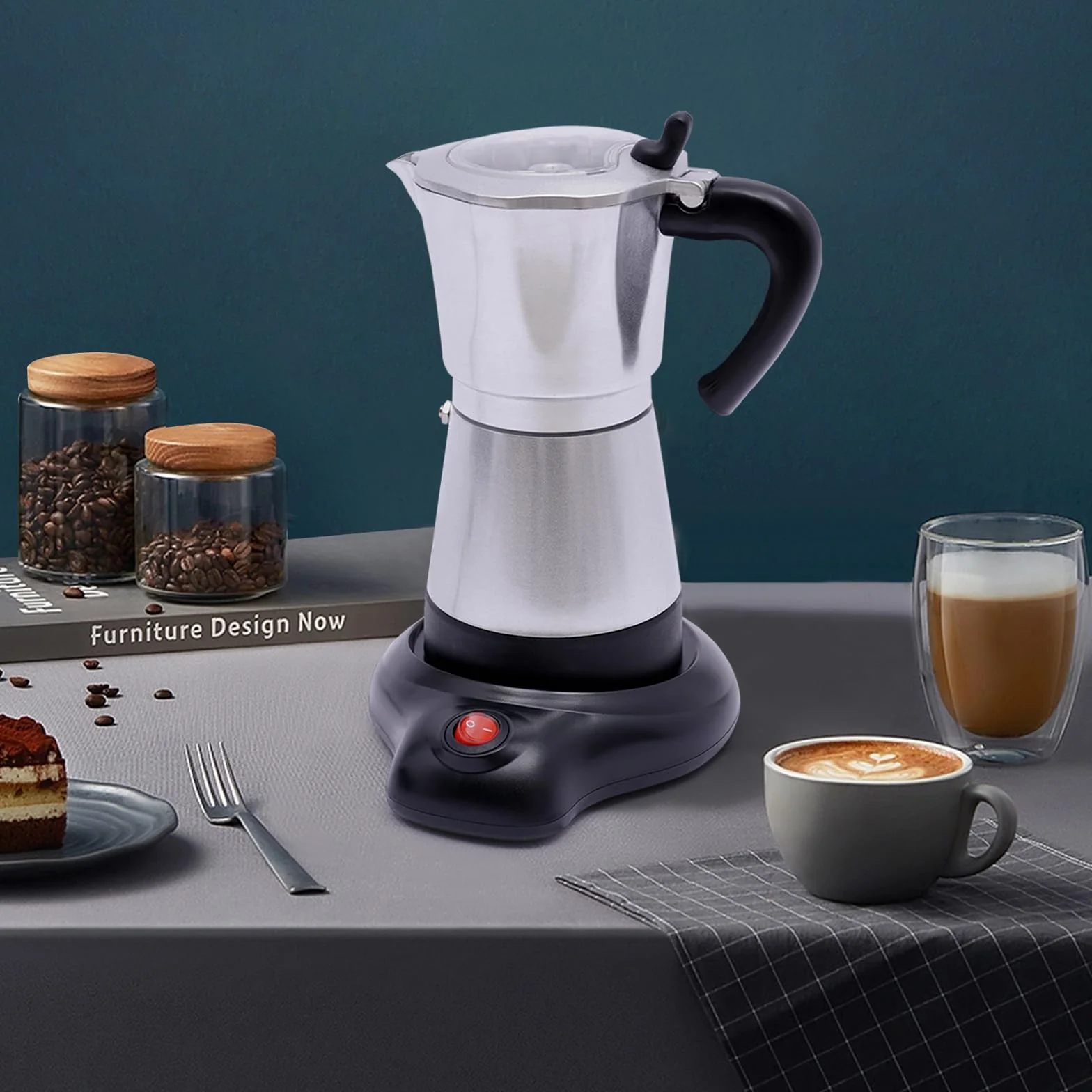 Cafetera de espresso eléctrica 480W 300ML 6 tazas plateada