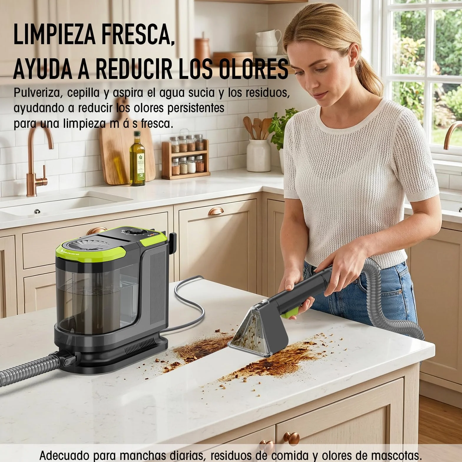 HYCHIKA Limpiador de Tapicerías con Aspiración y Lavado 1800W | 17 kPa, Limpiador de Alfombras con Lavado y Aspiración, Limpiador Textil Portátil, Quitamanchas para Sofá, Tapicerías y Coche