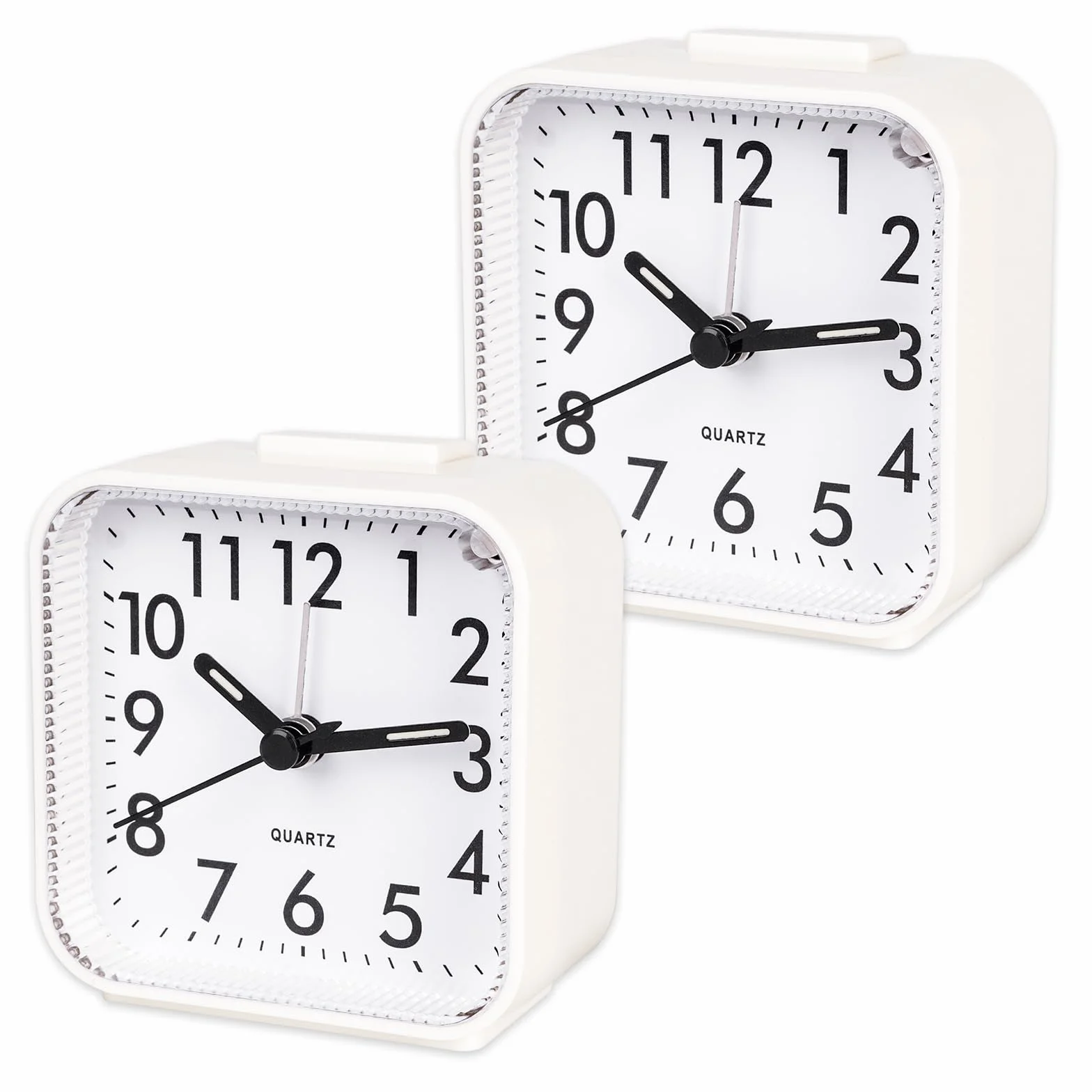 CIMOYBAI 2 Piezas Despertador Analógico Sin Tictac, Despertador Blanco con Luz, Función Snooze, Portátil, Luminoso, Silencioso Pequeño Despertador de Viaje para Dormilones Profundos
