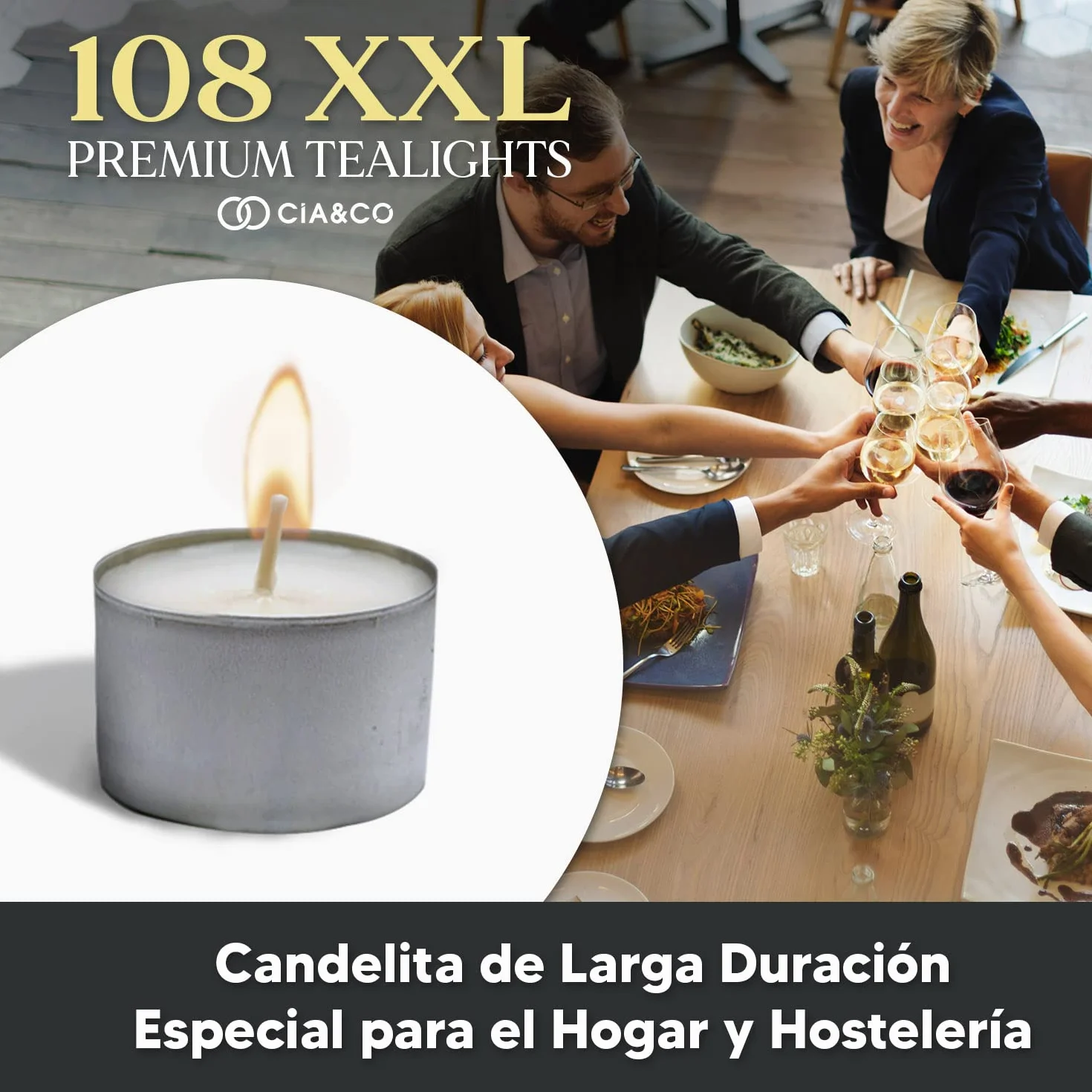 Velas de té 8 Horas XXL Larga Duración 100% Parafina Diámetro 38 mm Pack 108