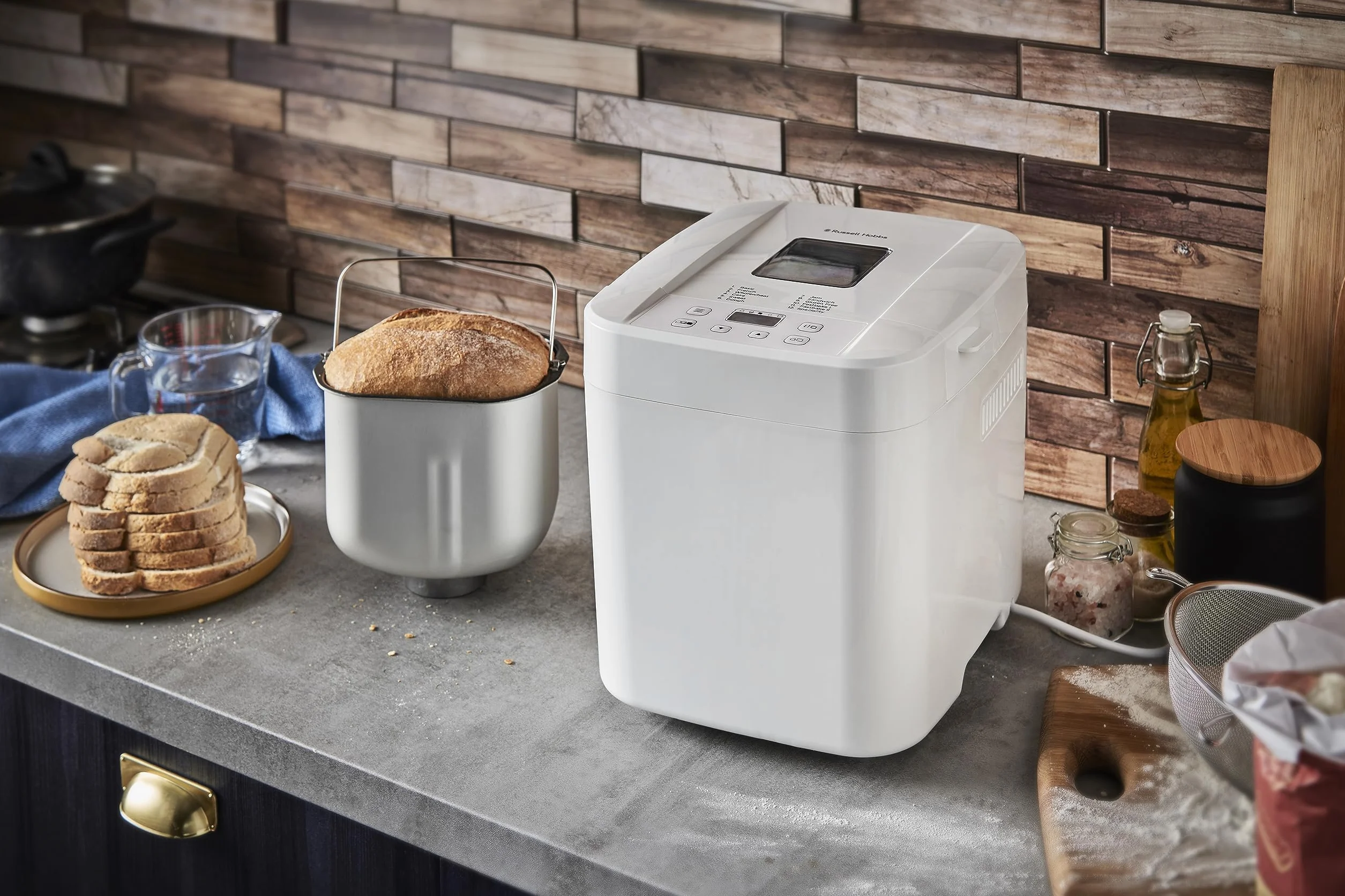 Russell Hobbs Panificadora de Pan, 12 programas, 3 niveles de corteza, compacto (temporizador, 2 tamaños pan de 750 g y 1.000 g, pan básico, integral, baguette y repostería), 27260-56