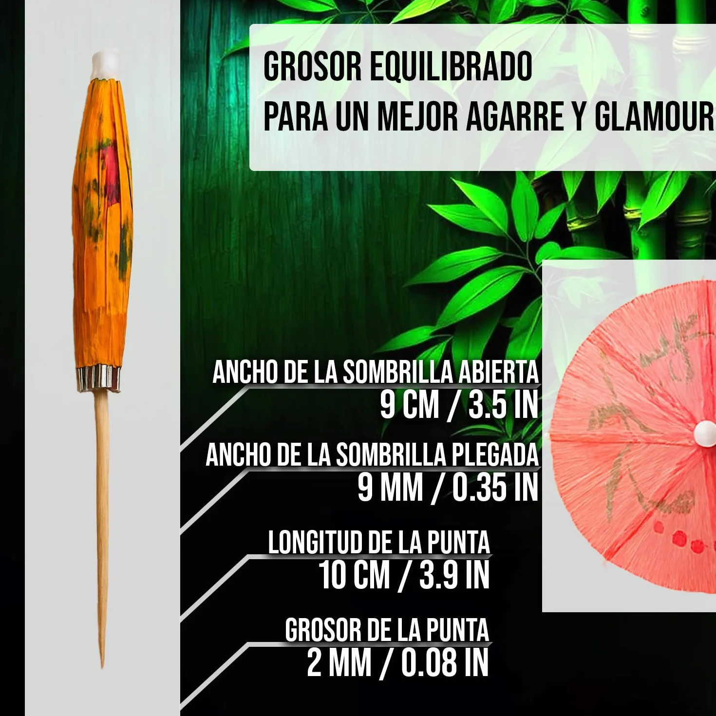 Sombrillas de Bambú para Cóctel 10 cm - 120 Piezas Palillos Coloridos para Bebidas Tropicales - Mobi Lock