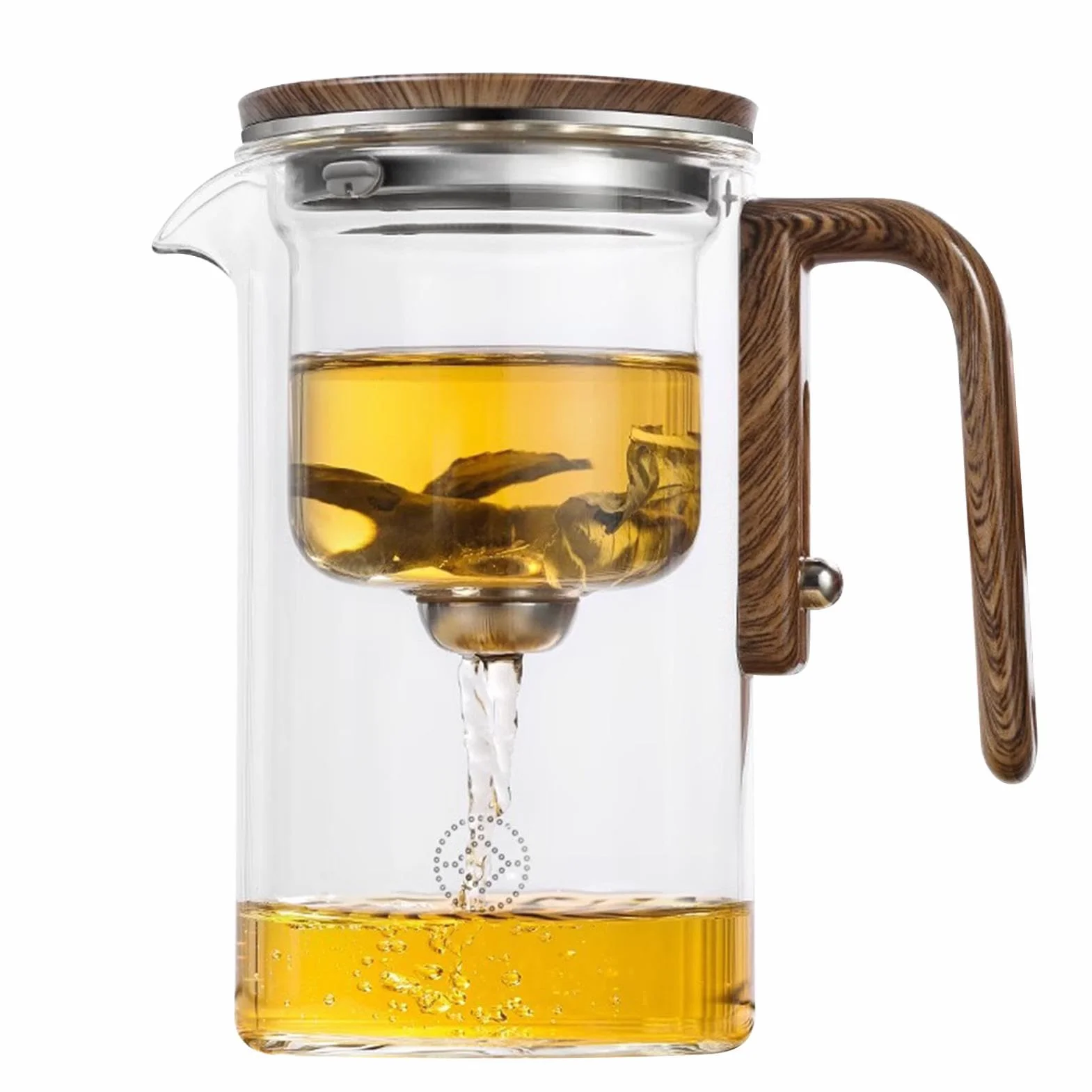 de vidrio, infusor de té de vidrio con infusor | Jarra transparente resistente al calor con mango de madera | Hervidor de té a prueba de fugas para apartamento, lugar de trabajo