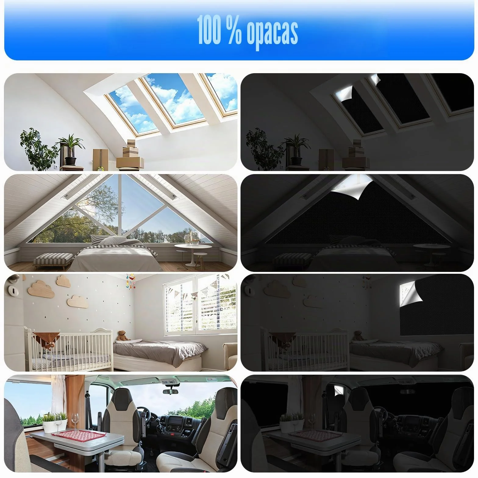 Estores Opacos sin Taladrar 300x145cm Tela Oscurecedora Protección Solar Blackout Portátil