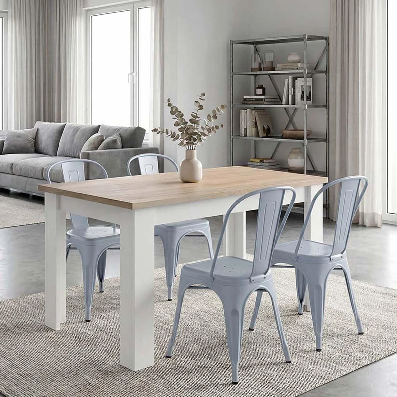 duehome | Mesa de Comedor Extensible, Mesa Rectangular, Modelo Sira, Acabado en Blanco Artik y Roble Canadian, Medidas: 123-173 cm (Largo) x 75 cm (Ancho) x 78 cm (Alto)