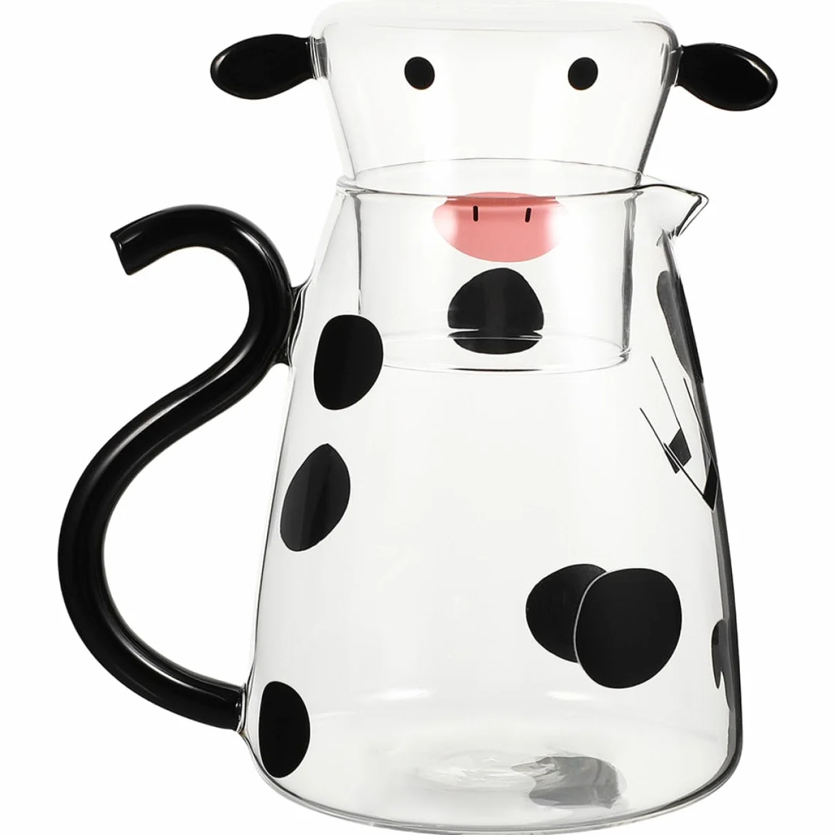 Jarra de Agua Fría de Vidrio 1800 Ml Diseño de Vaca y Taza Apilable Juego de Jarras de Cristal para Hogar y Restaurante Resistente al Calor y Frío Decoración Divertida para