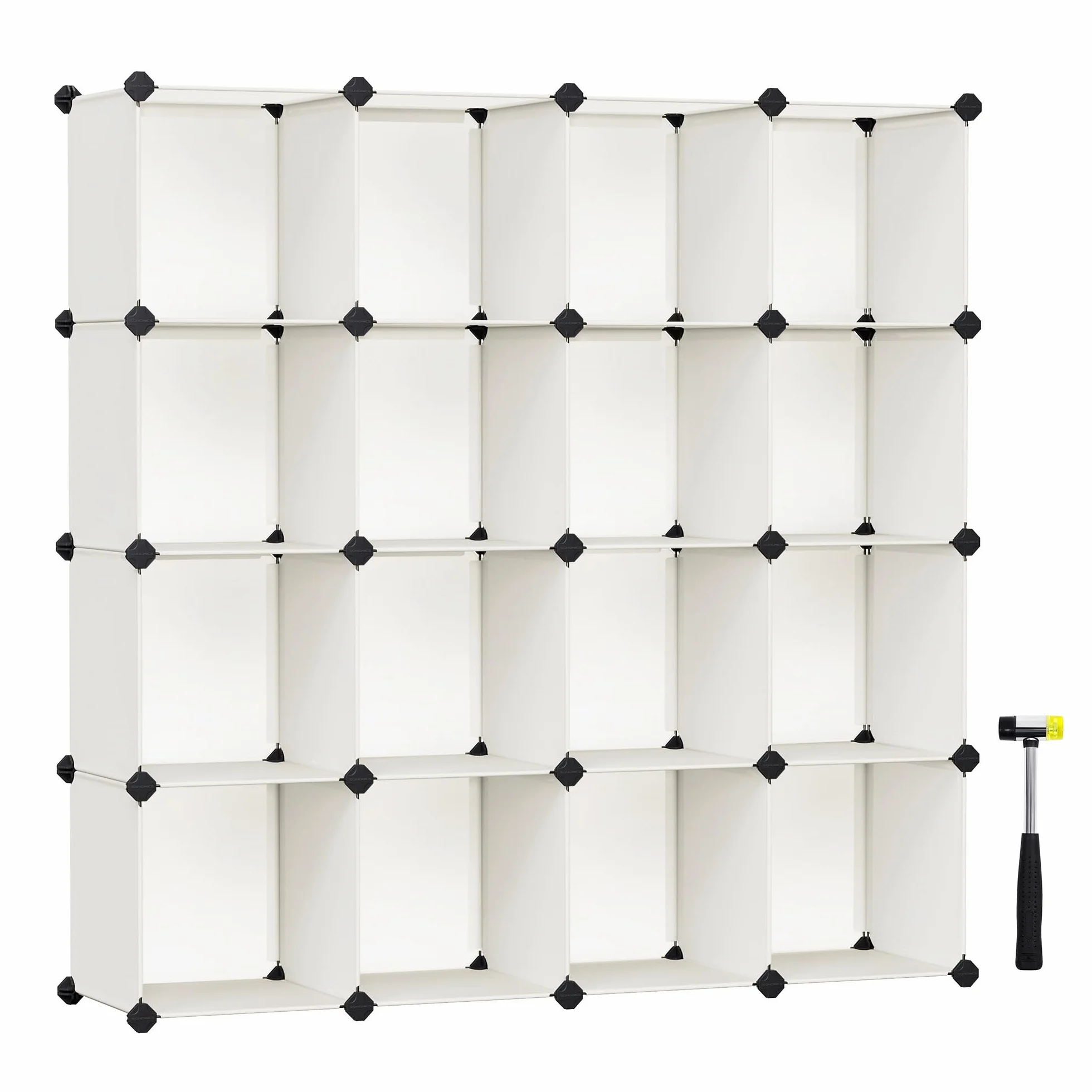 SONGMICS Armario Modular, con 16 Cubos Apilables, Zapatero Modular, Estante de Plástico PP, para Dormitorio, Oficina, 31 x 123 x 123 cm, Blanco Crema LPC442M01