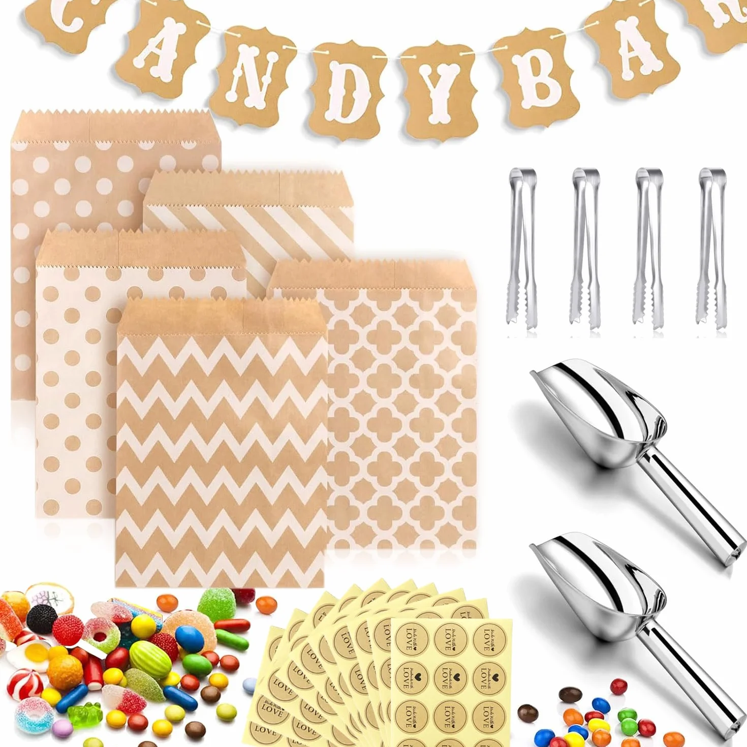 Candy Bar Accesorios Decoración 67pcs Bolsas Caramelo Pinzas Guirnalda Bodas Cumpleaños