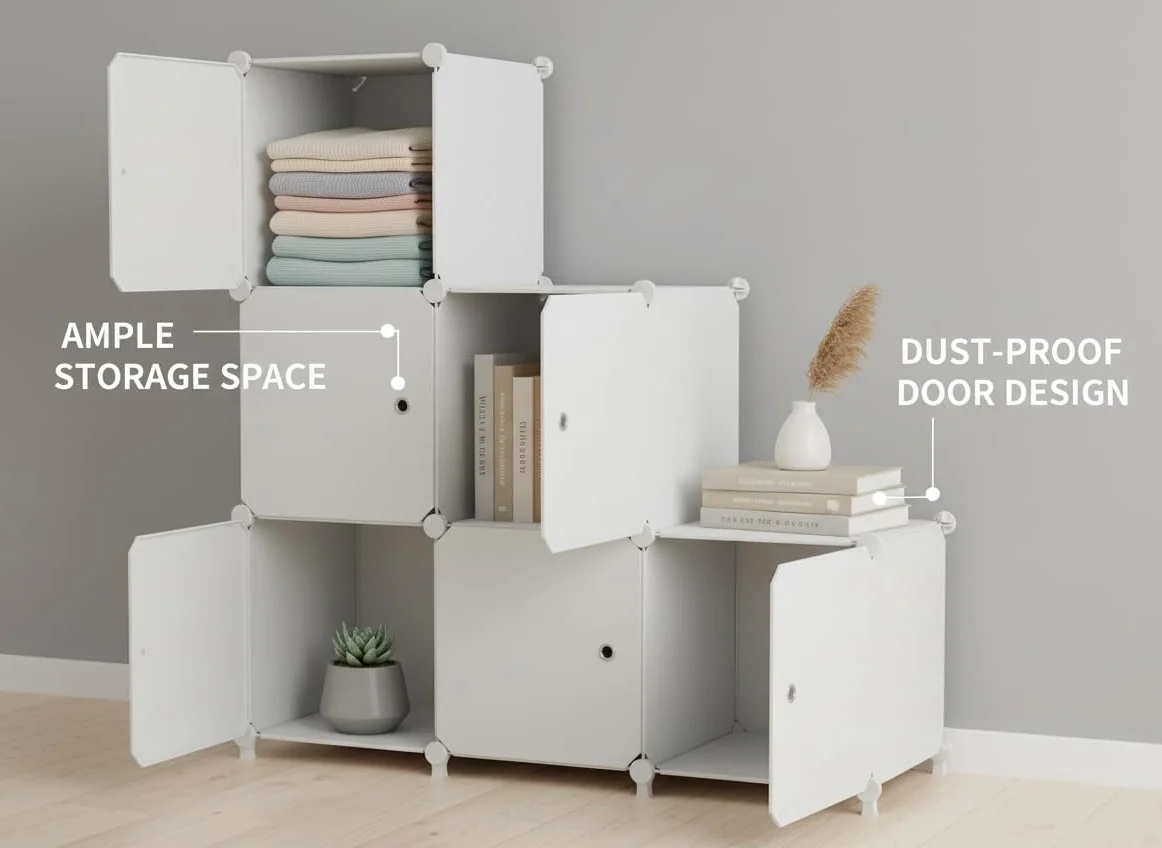 Organizador 6 Cubos con Puertas Estante Modular Apilable Blanco