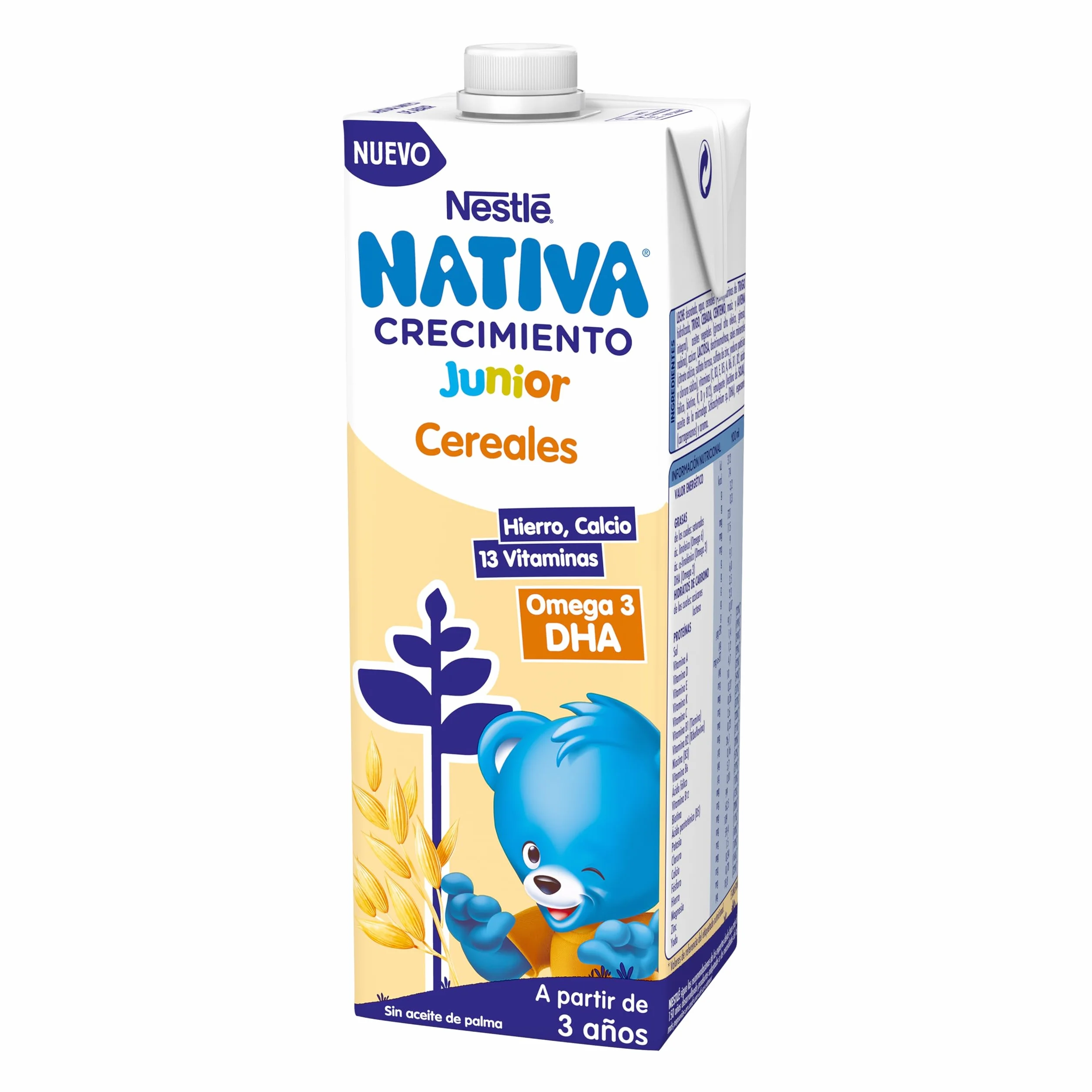 NESTLÉ NATIVA Crecimiento JUNIOR Cereales Leche Líquida para Niños 3 Años 6 Paquetes 1L