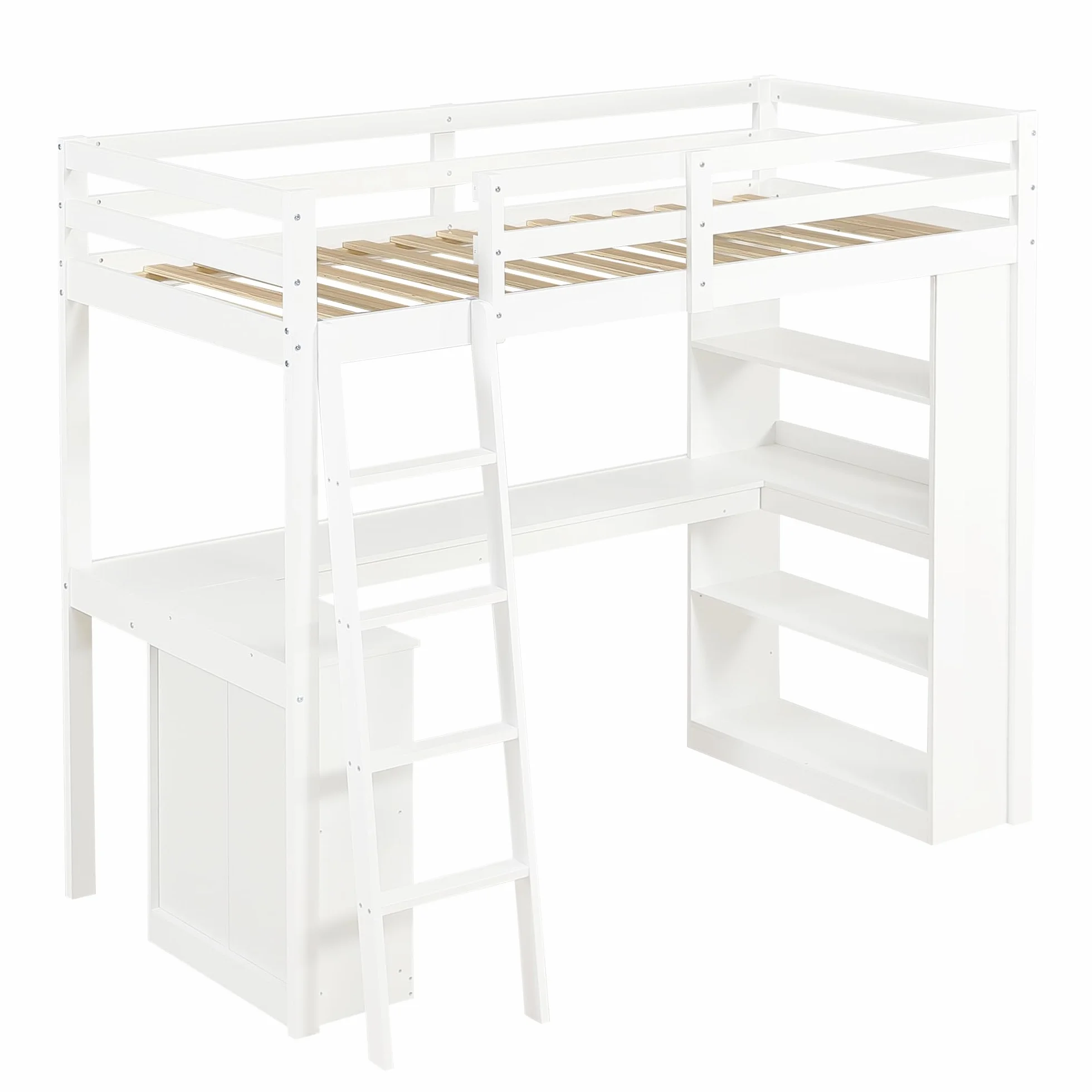 SUKY Cama Alta 90x200 cm con Estante de Almacenamiento y Barandilla de Seguridad