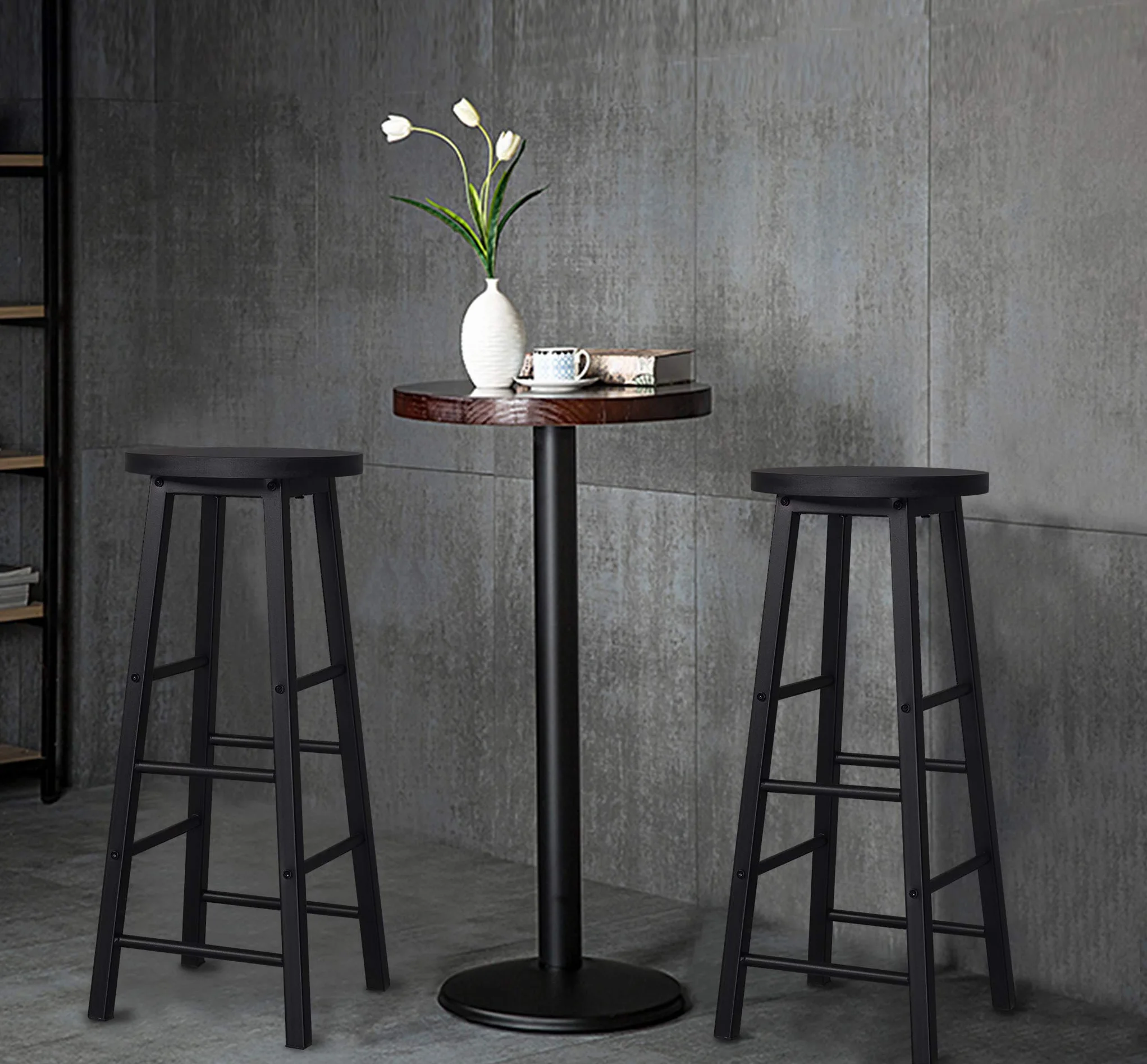 WOLTU Taburete de Bar Silla de Comedor para Cocina Estructura Metal MDF Negro