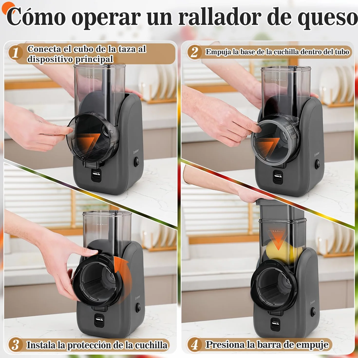 Rallador Eléctrico de Queso, Verduras y Fruta, Cortador Eléctrico, para Zanahorias, Pepino, Manzanas, Nueces Gris-Negro
