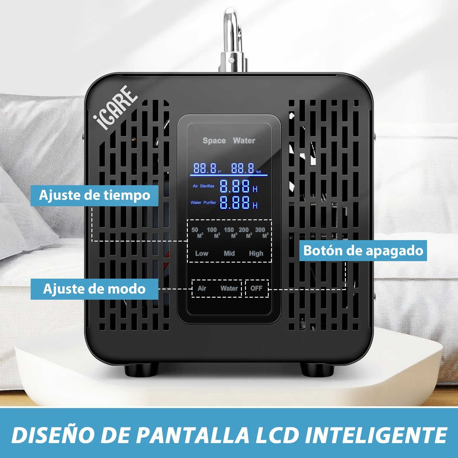 Generador de Ozono Inteligente, 60000mg/h Generador de Ozono para agua y aire, Purificador de Aire con Temporizador, Maquina de Ozono para Baño, Cocina, Humo, Coches, Mascotas, Frutas, Verduras