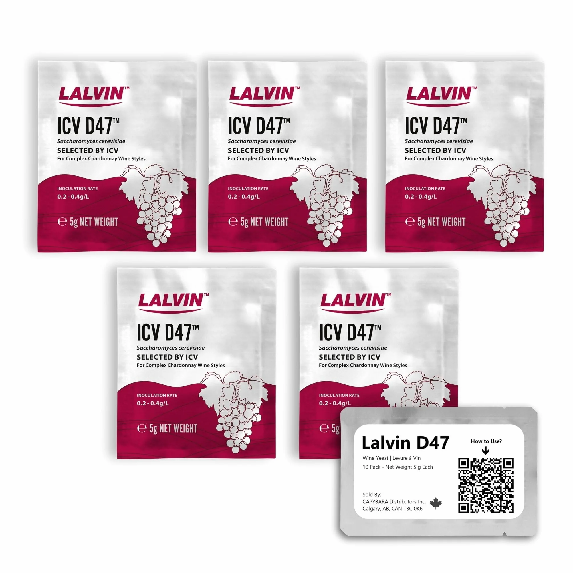 Lalvin D47 Levadura de Vino 5 Paquetes - Levadura de Hidromiel - Saccharomyces cerevisiae 5 g