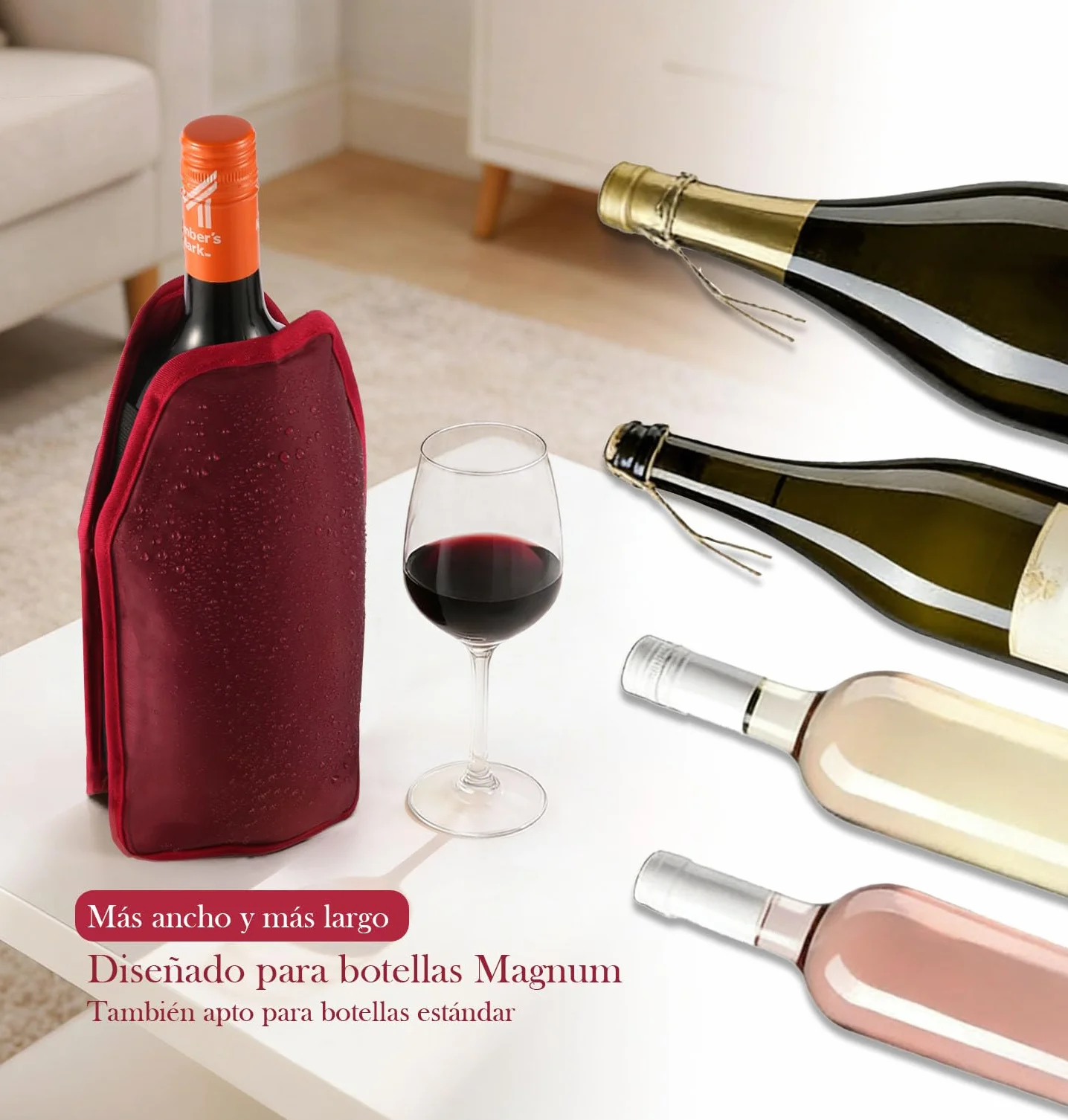 Enfriadora de Botellas de Vino Magnum, Funda Enfriadora de Gel No Congelable, Nailon, Rojo Vino