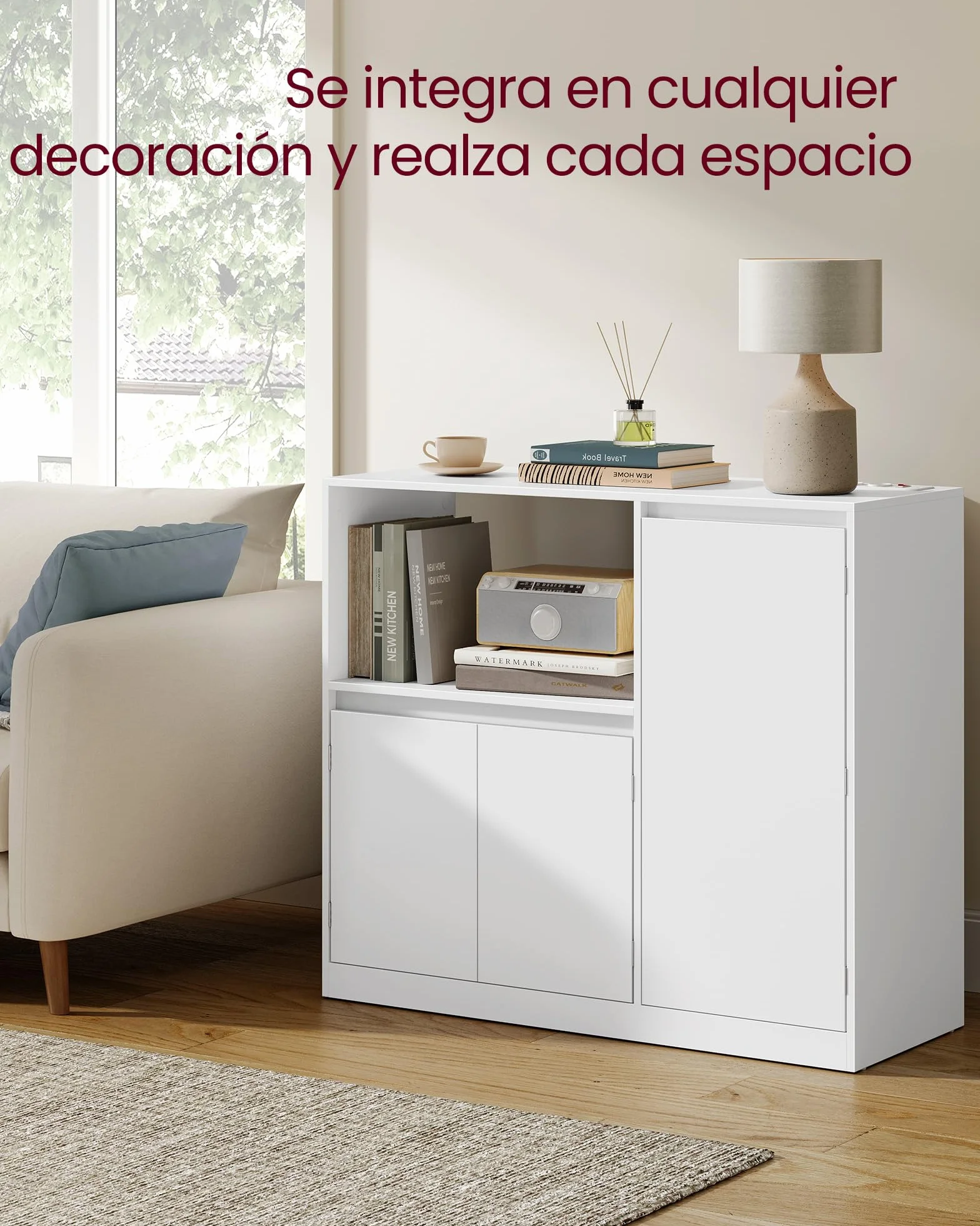 VASAGLE Kailyn Colección - Aparador de Cocina, Mueble de Almacenaje, Aparador Vajillero con Encimera, Estante para Microondas, 1 Compartimento, 3 Puertas, Estantes Regulables, Blanco Nube BBK373WB01