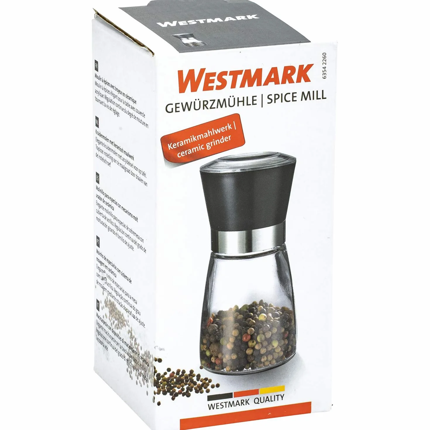 Westmark Molino de especias cerámico regulable 6.8x6.8x13.2 cm Negro/plata/transparente
