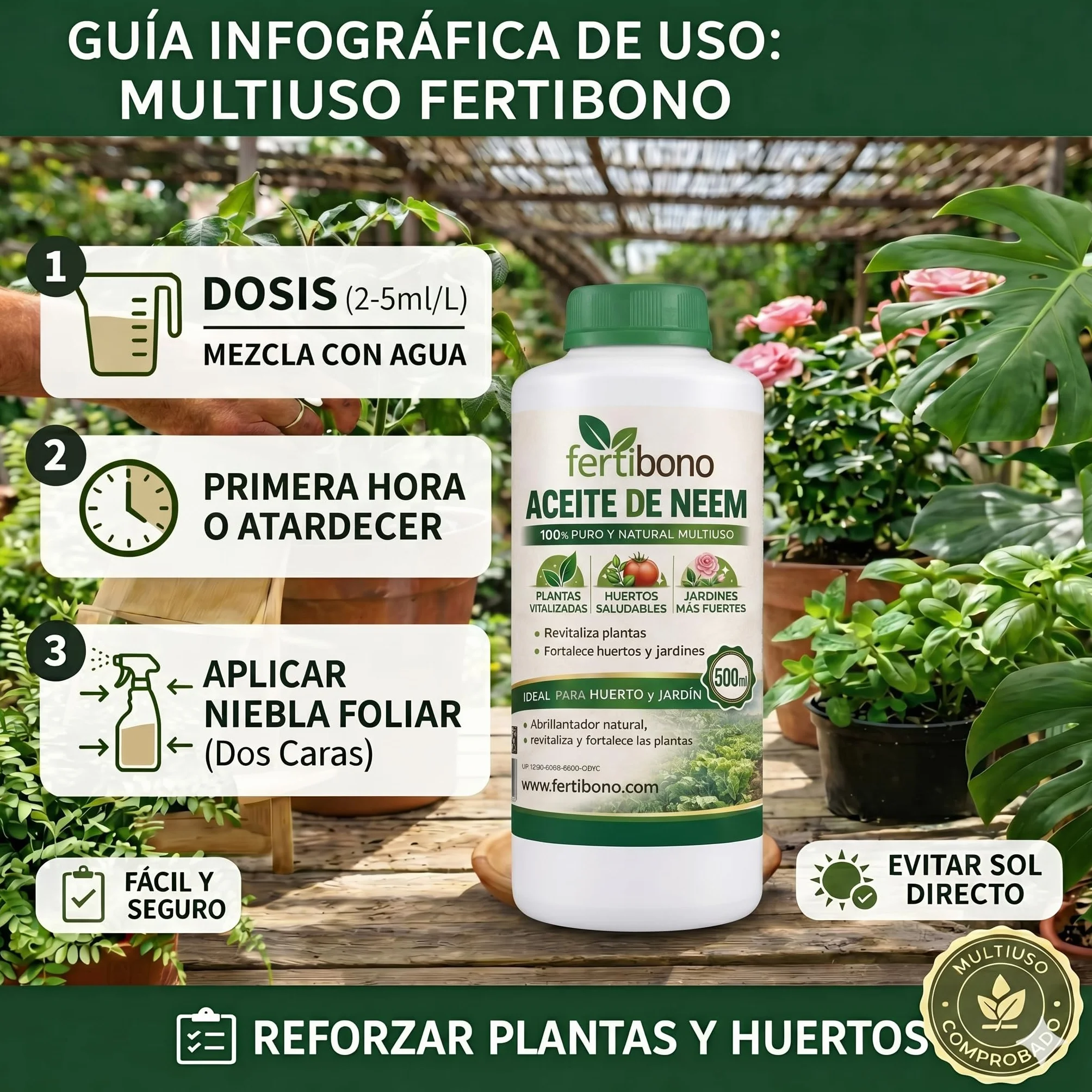FERTIBONO Aceite de Neem 100% Puro 500 ml Prensado en Frío