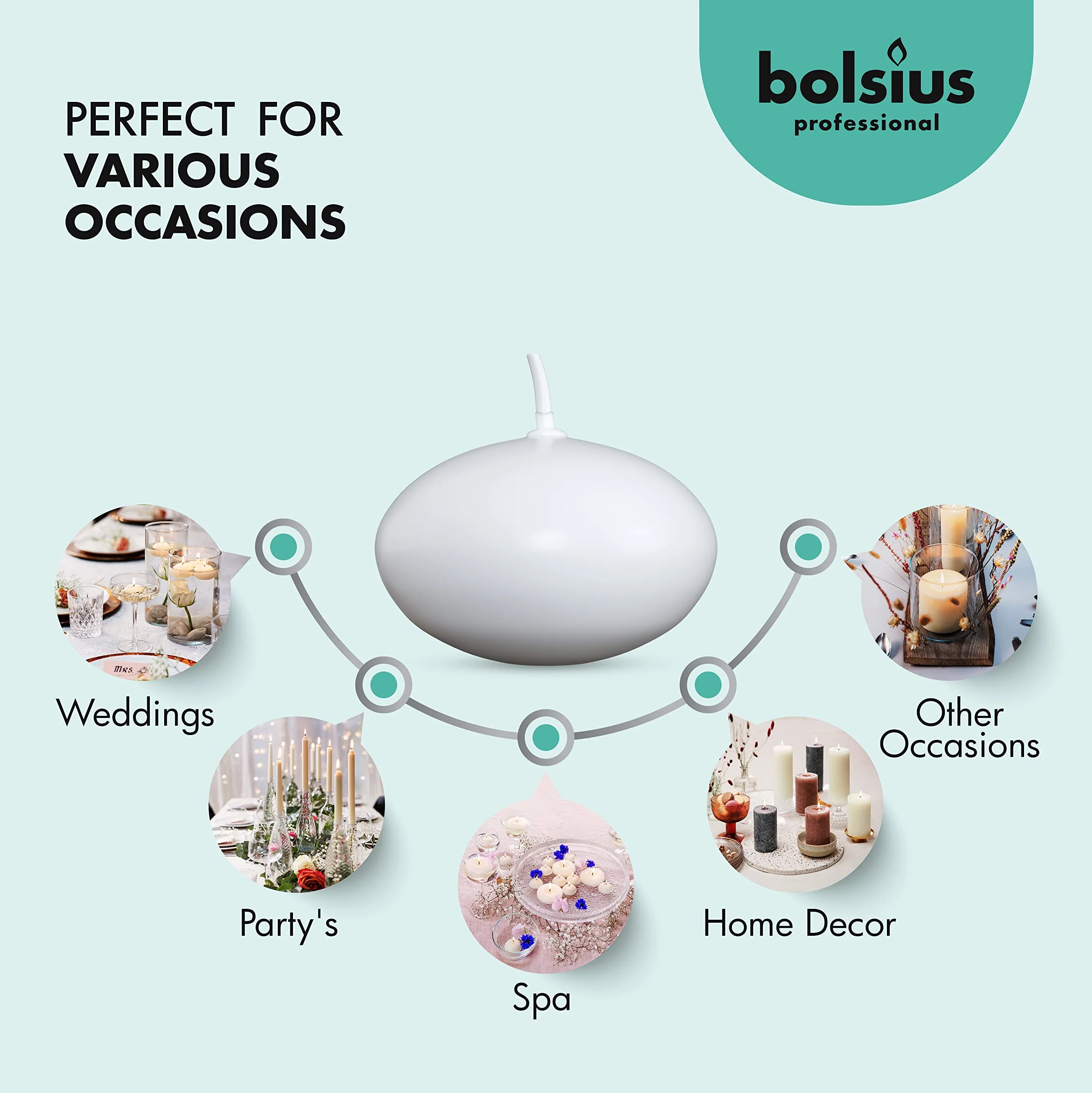 Bolsius Floating Candles Blanco 4.5cm x 4.5cm x 3cm 20 sztuk