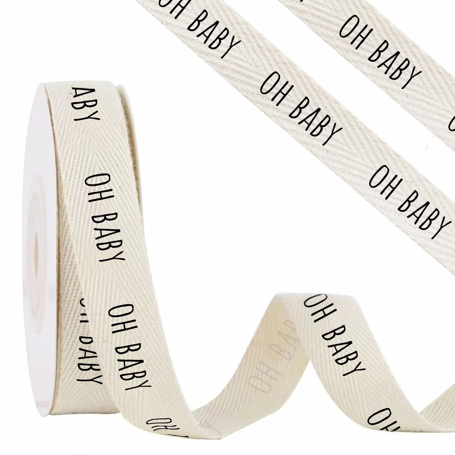 Oh Baby - Cinta de sarga de algodón, 5/8 pulgadas x 10 yardas, cintas de espiga de algodón natural para cumpleaños, aniversarios, manualidades, hornear, costura, manualidades, decoración del