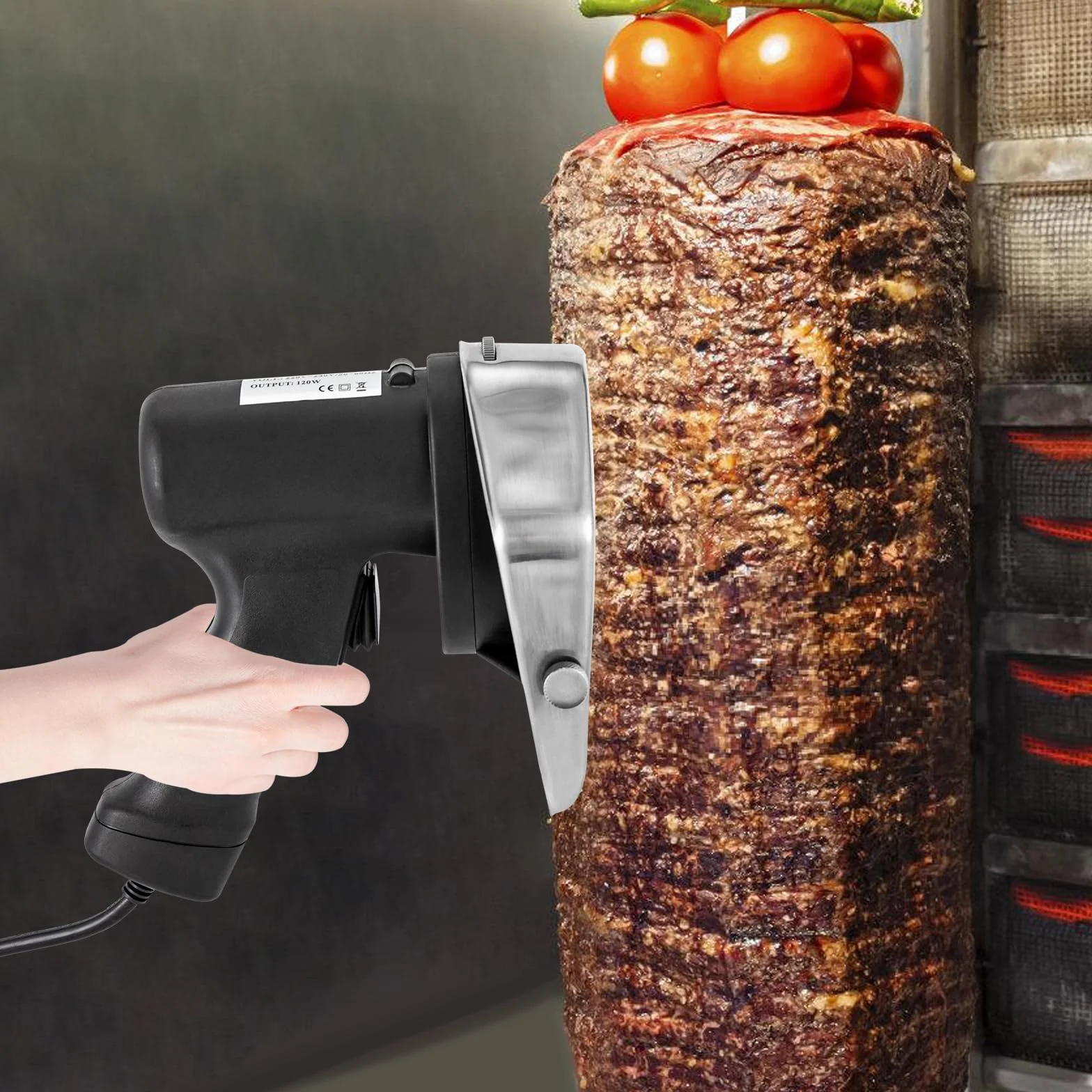 Cuchillo de kebab eléctrico de 120 W, grosor de corte 0-10 mm, cortador de kebab de acero inoxidable, para tiendas de carne asada, restaurantes, familias, etc